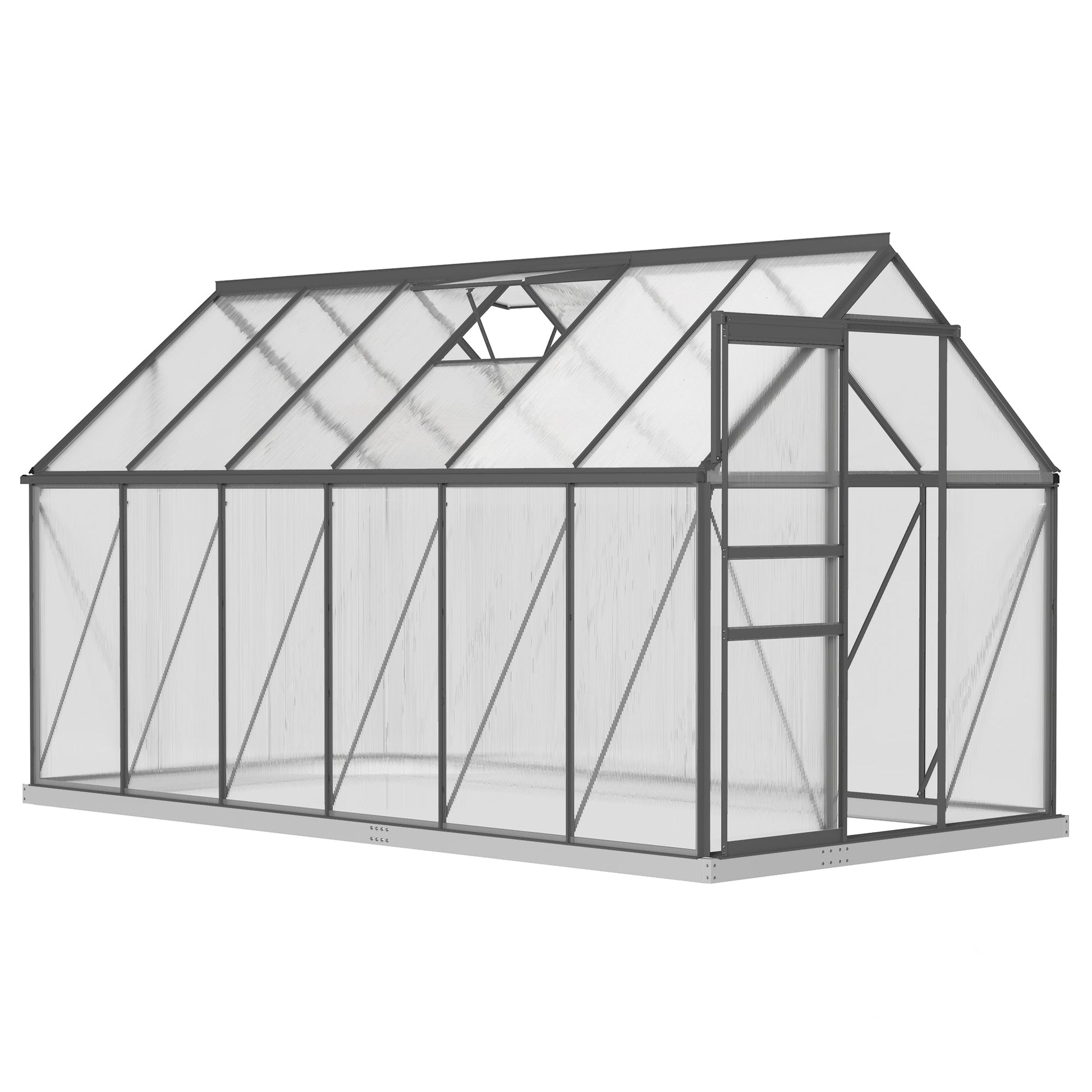 6' x 12' x 6.5' Polycarbonate Greenhouse, Walk-in Green House with Adjustable Roof Vent Galvanized Base Sliding Door Rain Gutter for Outdoor Garden Backyard, Charcoal Grey