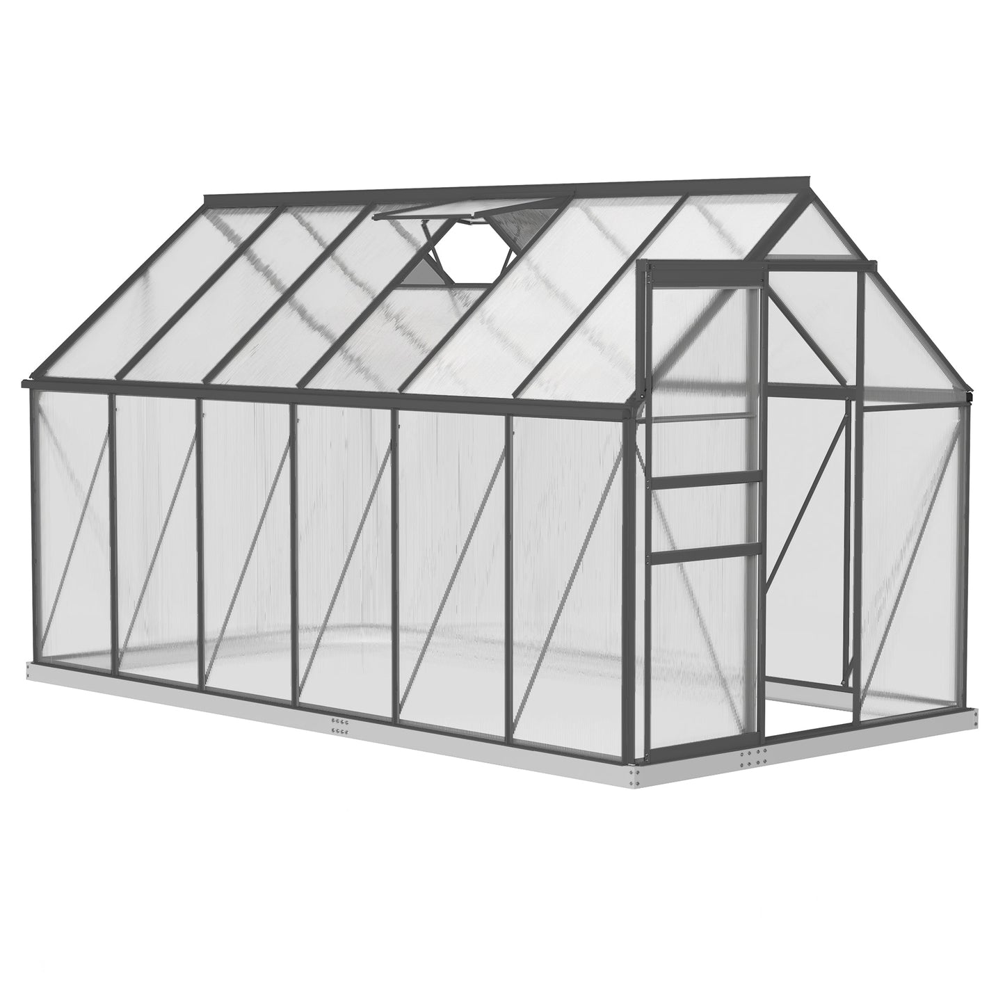 6' x 12' x 6.5' Polycarbonate Greenhouse, Walk-in Green House with Adjustable Roof Vent Galvanized Base Sliding Door Rain Gutter for Outdoor Garden Backyard, Charcoal Grey