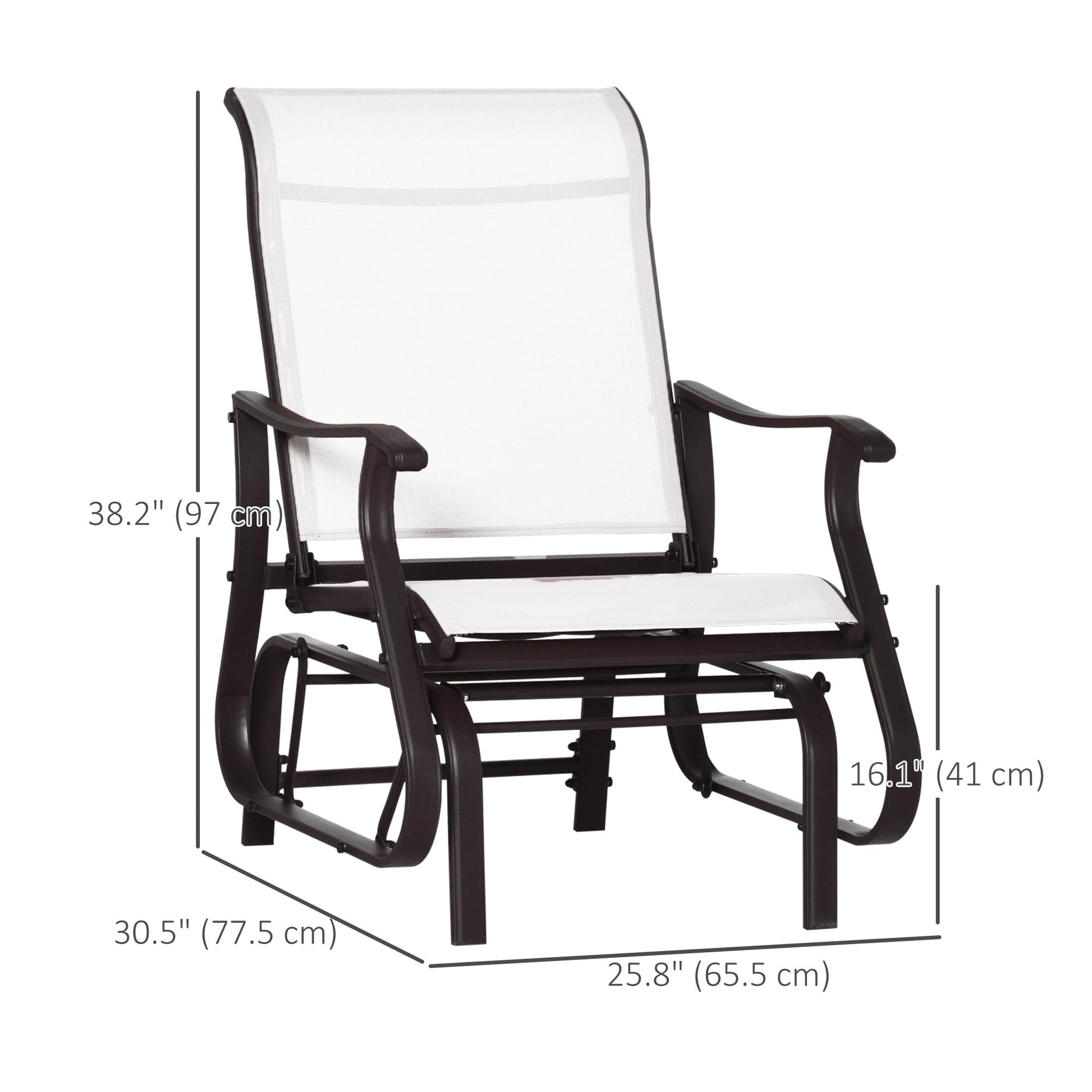 Outdoor Glider Chair, Patio Glider with Steel Frame and Mesh Fabric, Garden Chair for Backyard, Garden, and Porch, Cream White
