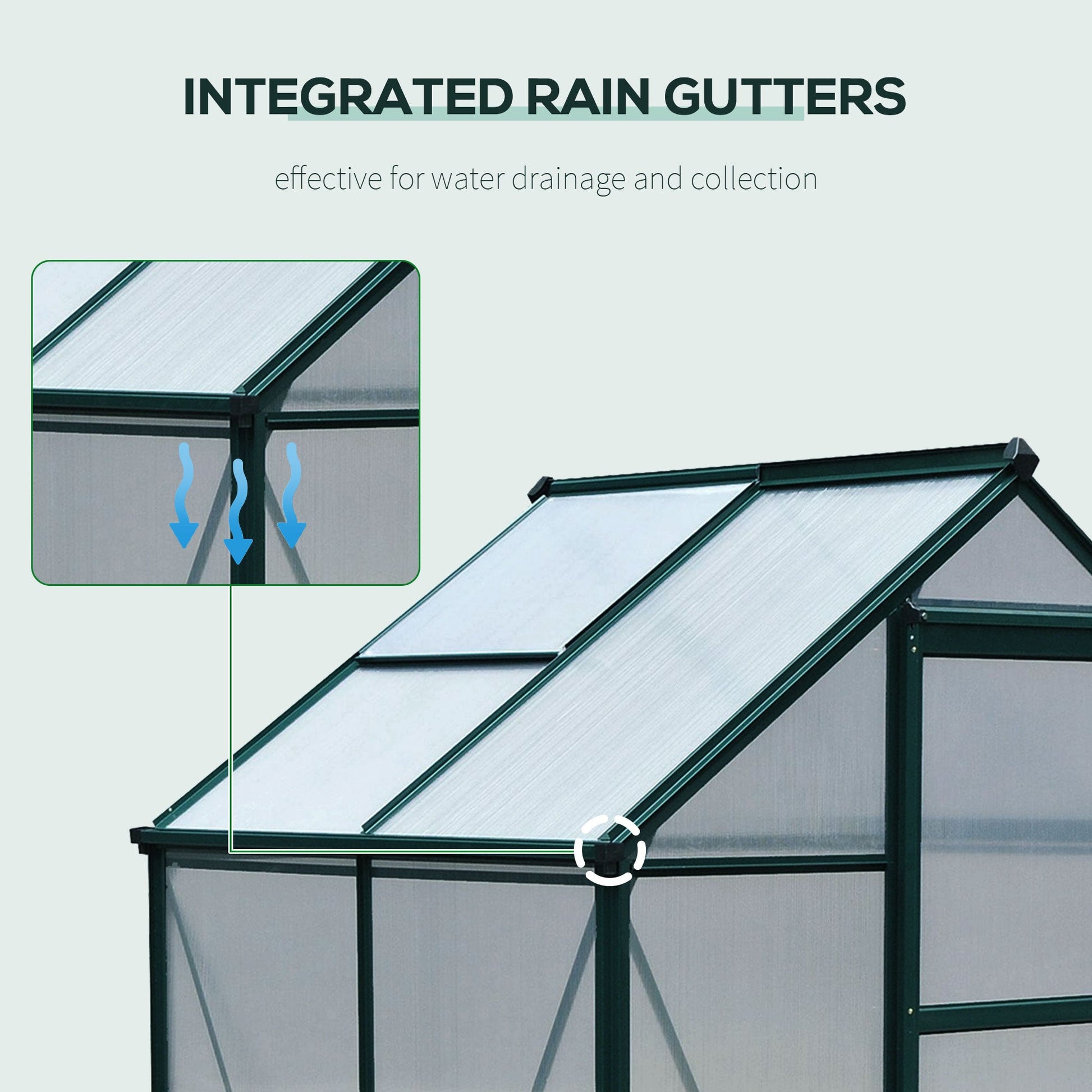 6' x 4' x 6.6' Polycarbonate Greenhouse, Walk-In Green House Kit Garden, Plants Grow, Galvanized Sheet Aluminum Frame with Rain Gutter, Vent and Sliding Door, Green