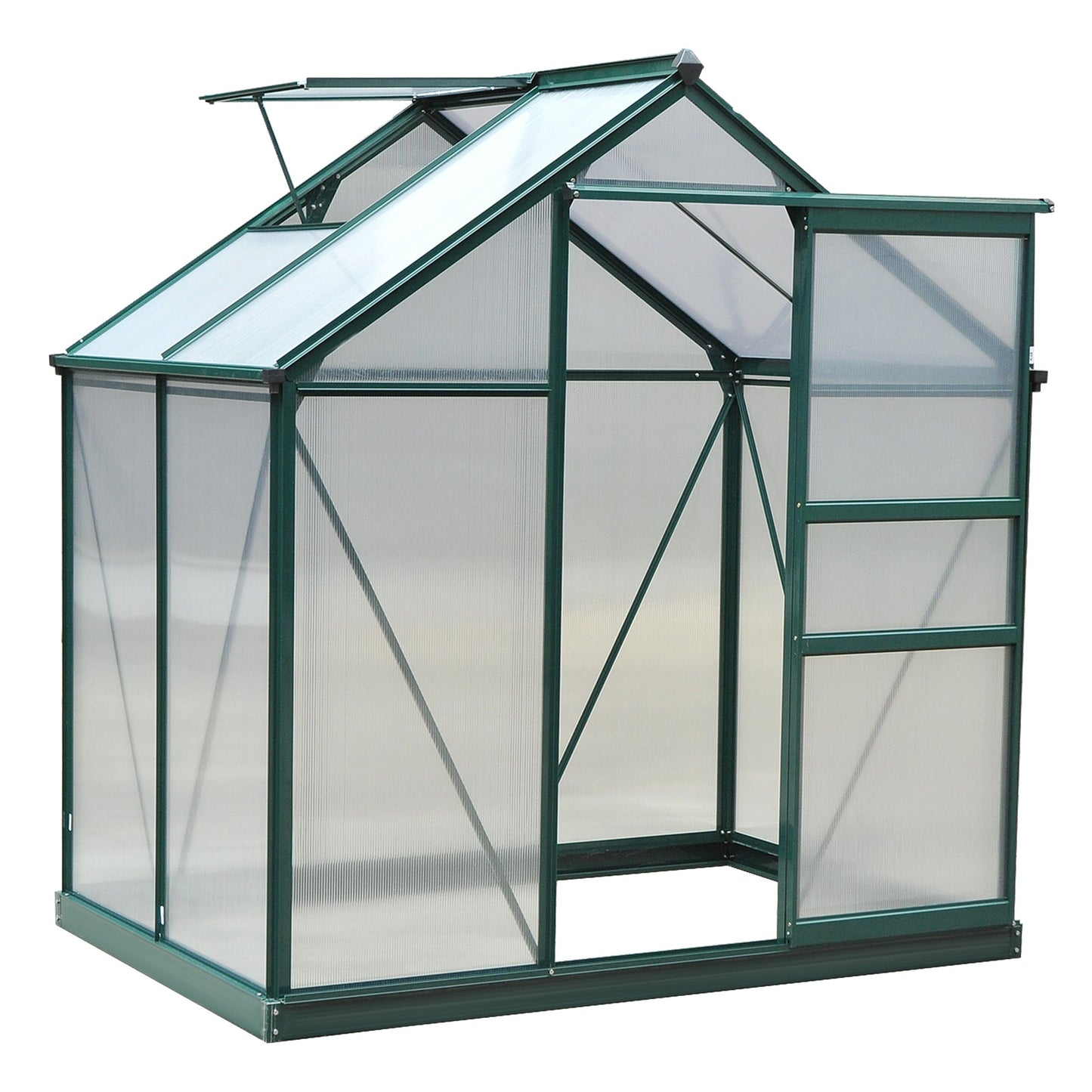 6' x 4' x 6.6' Polycarbonate Greenhouse, Walk-In Green House Kit Garden, Plants Grow, Galvanized Sheet Aluminum Frame with Rain Gutter, Vent and Sliding Door, Green
