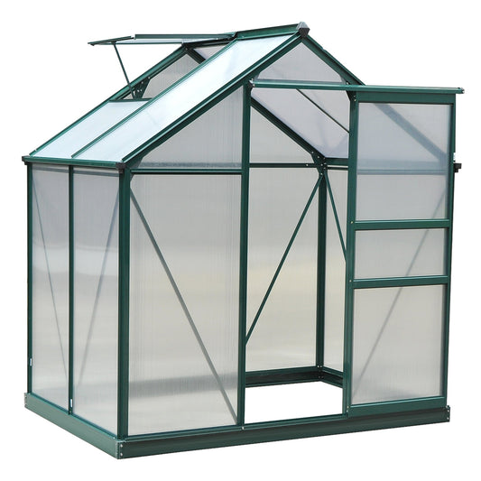6' x 4' x 6.6' Polycarbonate Greenhouse, Walk-In Green House Kit Garden, Plants Grow, Galvanized Sheet Aluminum Frame with Rain Gutter, Vent and Sliding Door, Green