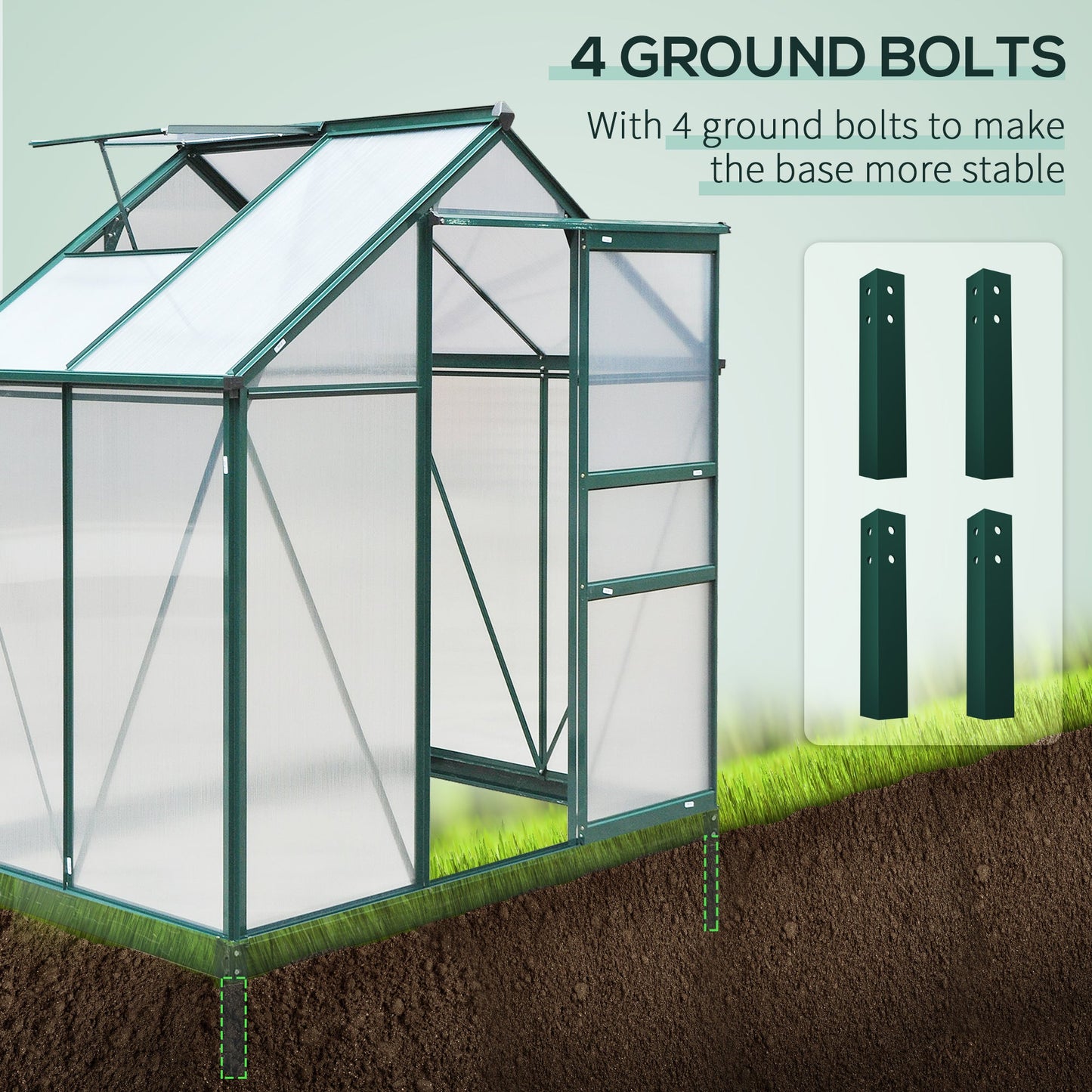 6' x 4' x 6.6' Polycarbonate Greenhouse, Walk-In Green House Kit Garden, Plants Grow, Galvanized Sheet Aluminum Frame with Rain Gutter, Vent and Sliding Door, Green