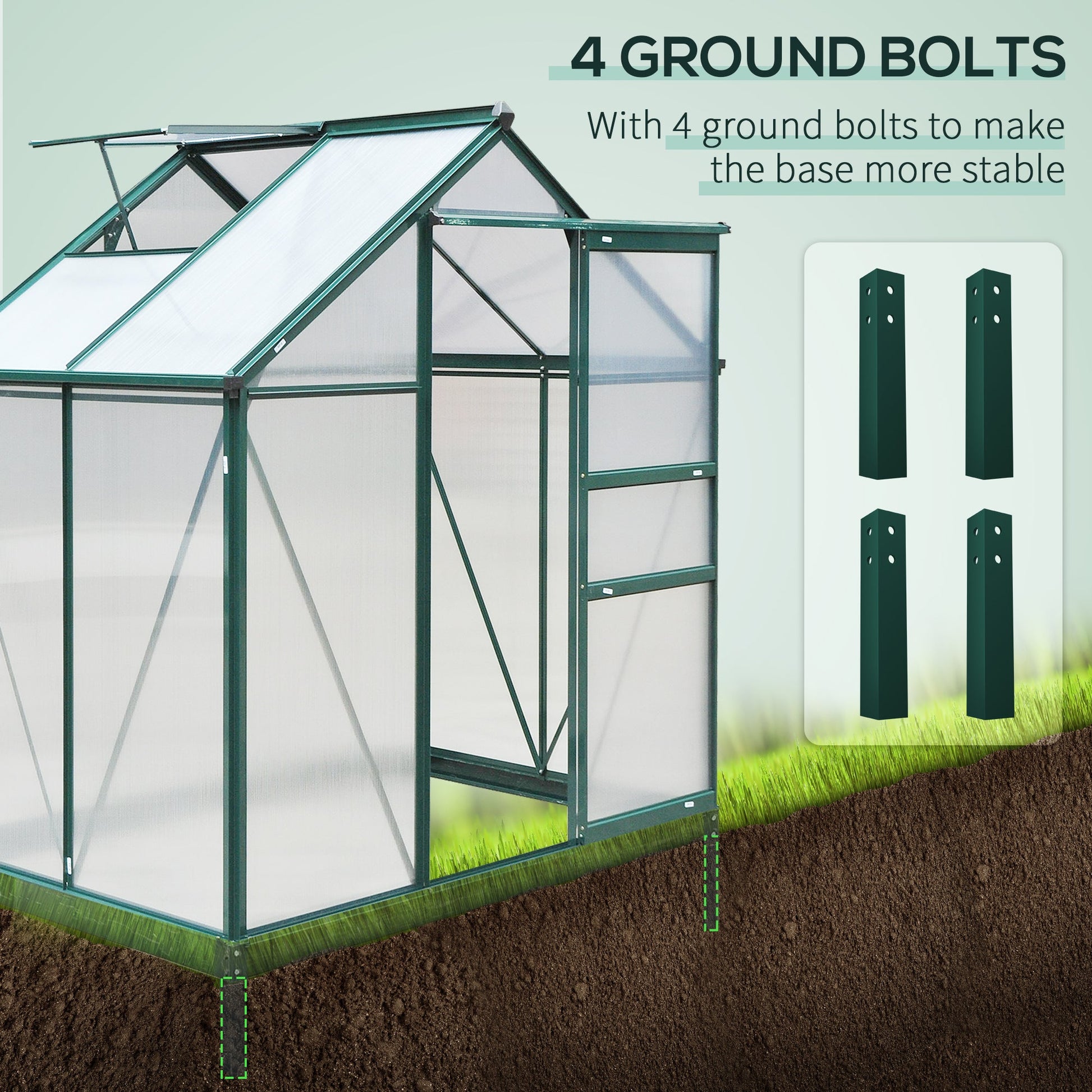 6' x 4' x 6.6' Polycarbonate Greenhouse, Walk-In Green House Kit Garden, Plants Grow, Galvanized Sheet Aluminum Frame with Rain Gutter, Vent and Sliding Door, Green