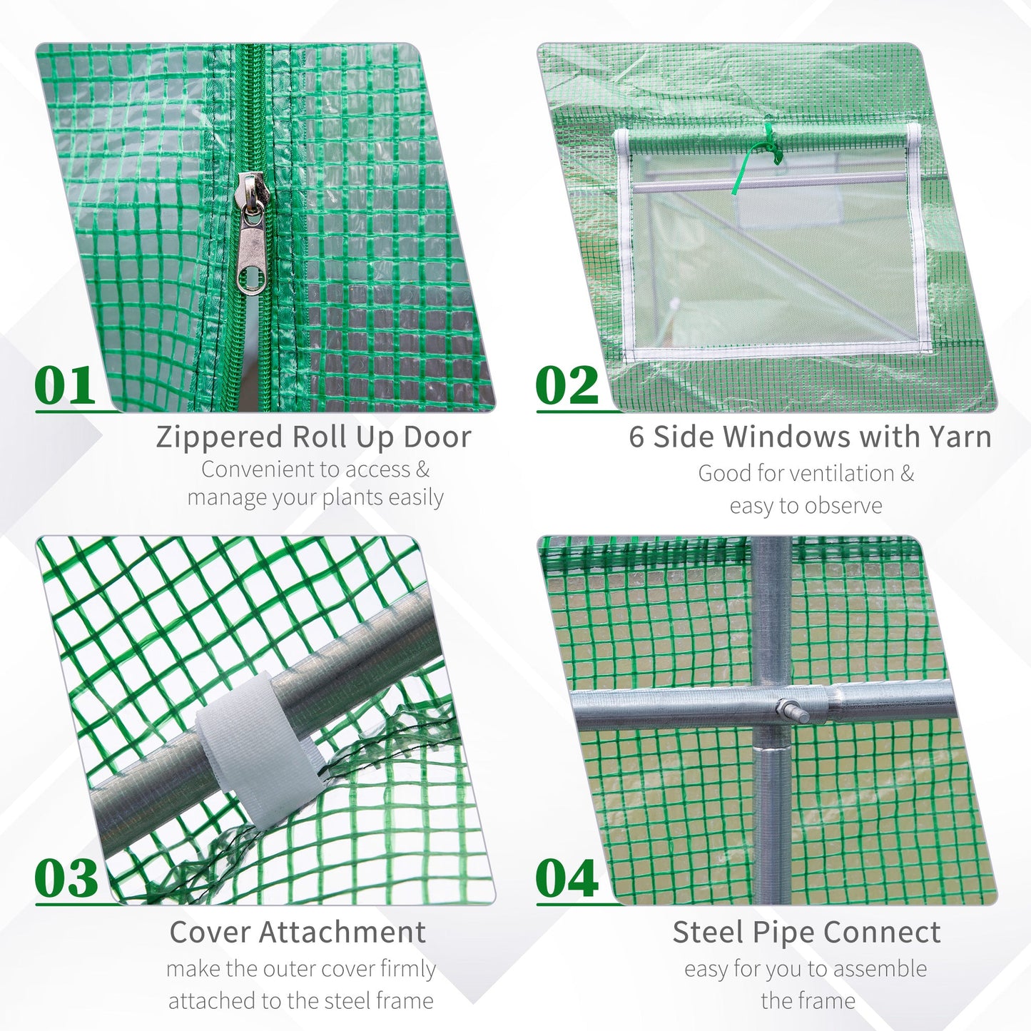 10' x 11' x 7' Walk-in Greenhouse Outdoor Plant Tunnel Warm Hot House w/ Roll Up Door and 6 Mesh Windows, Steel Frame, Green