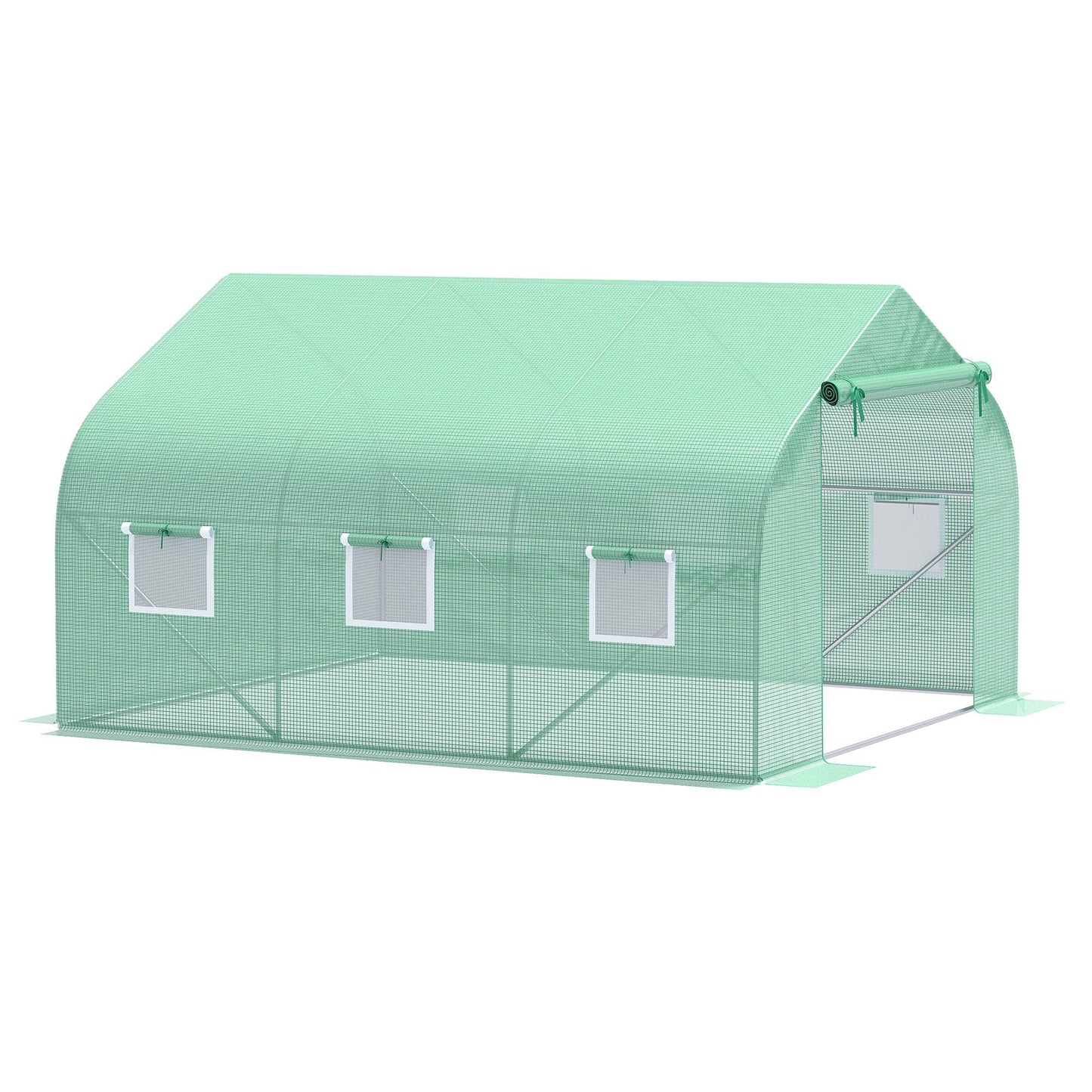 10' x 11' x 7' Walk-in Greenhouse Outdoor Plant Tunnel Warm Hot House w/ Roll Up Door and 6 Mesh Windows, Steel Frame, Green