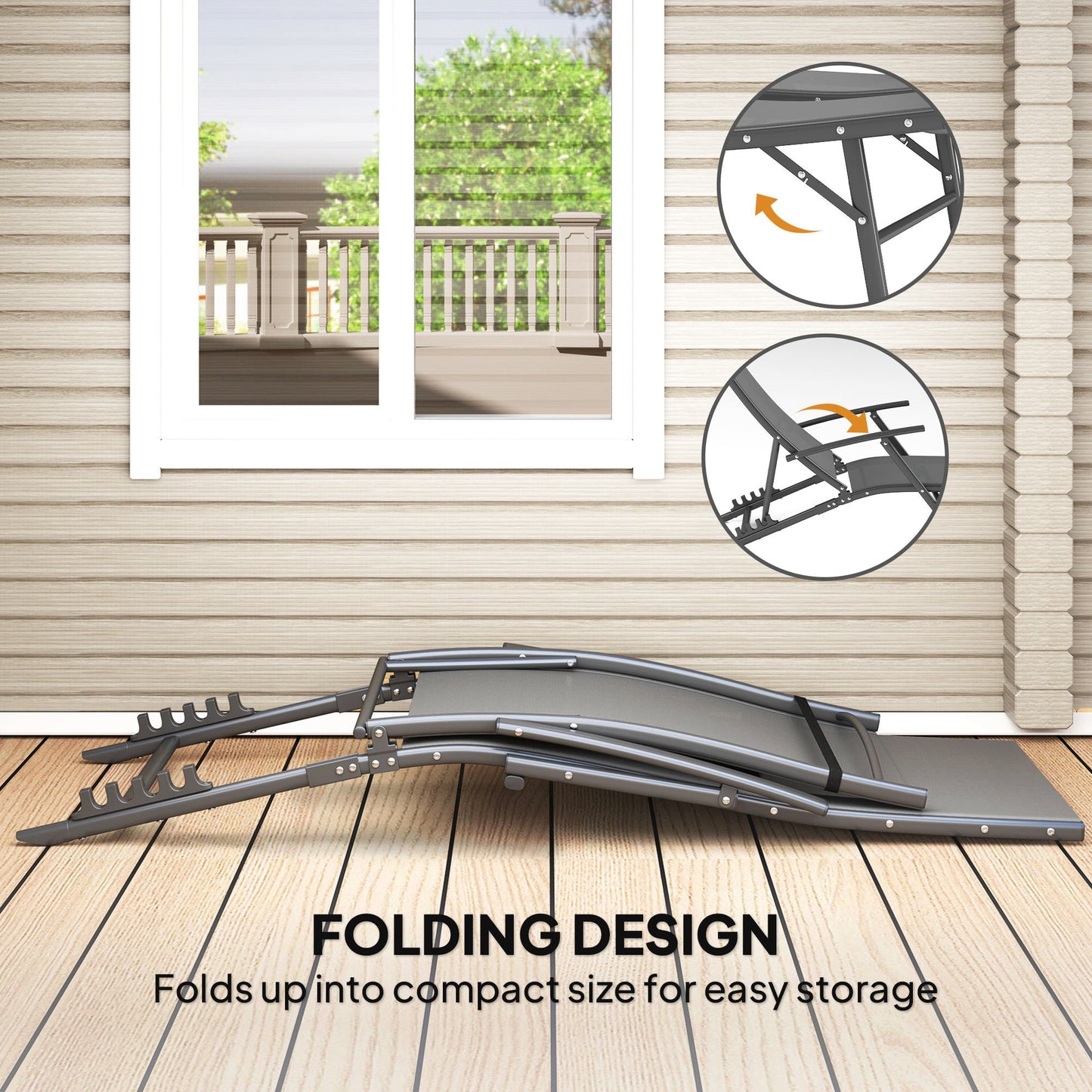 Set of 2 Folding Lounge Chairs, Outdoor Chaise Tanning Chair with 4 Adjustable Backrest, Pillow, Steel Frame, Portable Sun Lounger for Patio, Garden, Beach, Grey