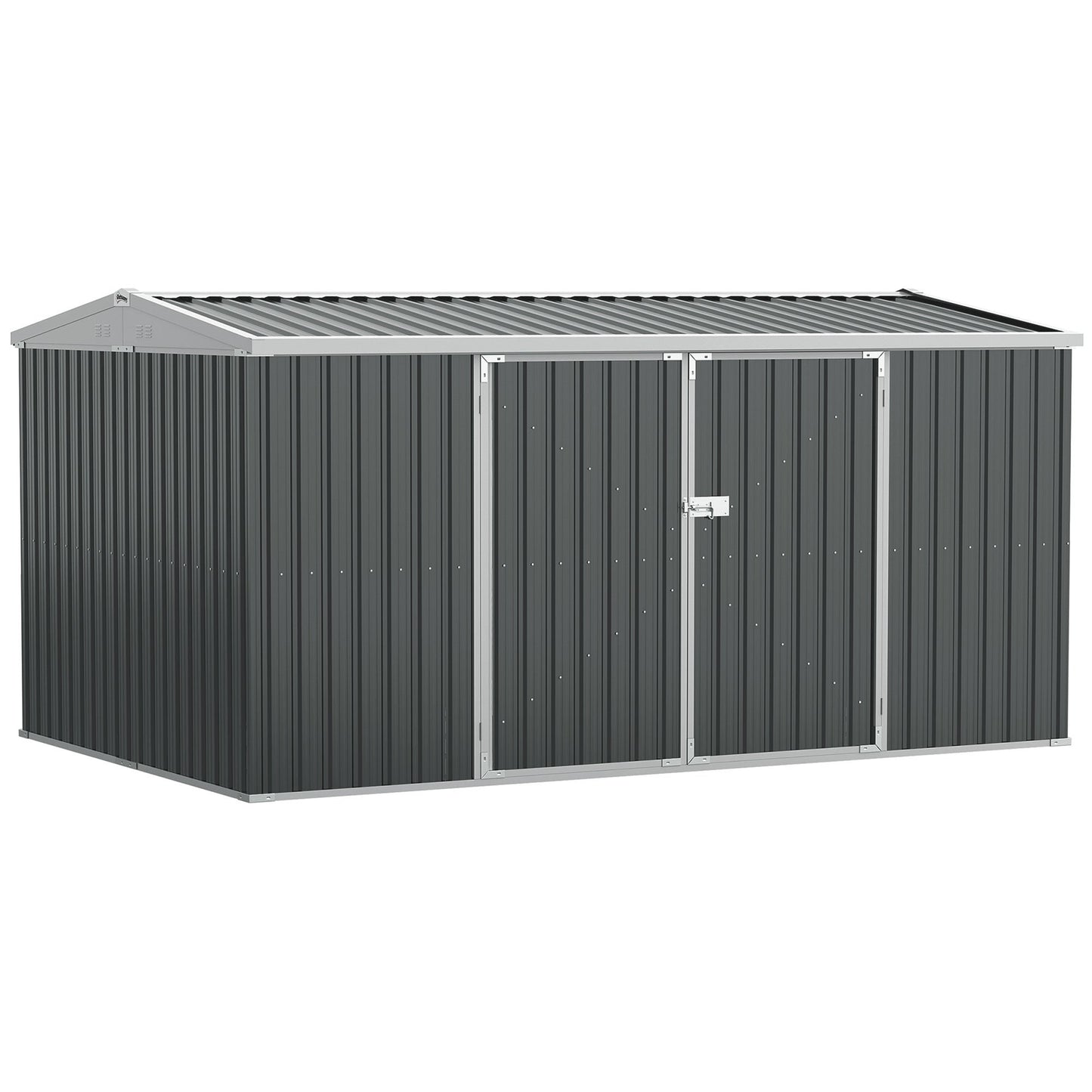 14' x 8' Outdoor Storage Shed, Galvanized Steel Garden Shed with Lockable Doors, Air Vents and Gloves, Waterproof Tool Shed for Backyard, Patio and Lawn, Grey