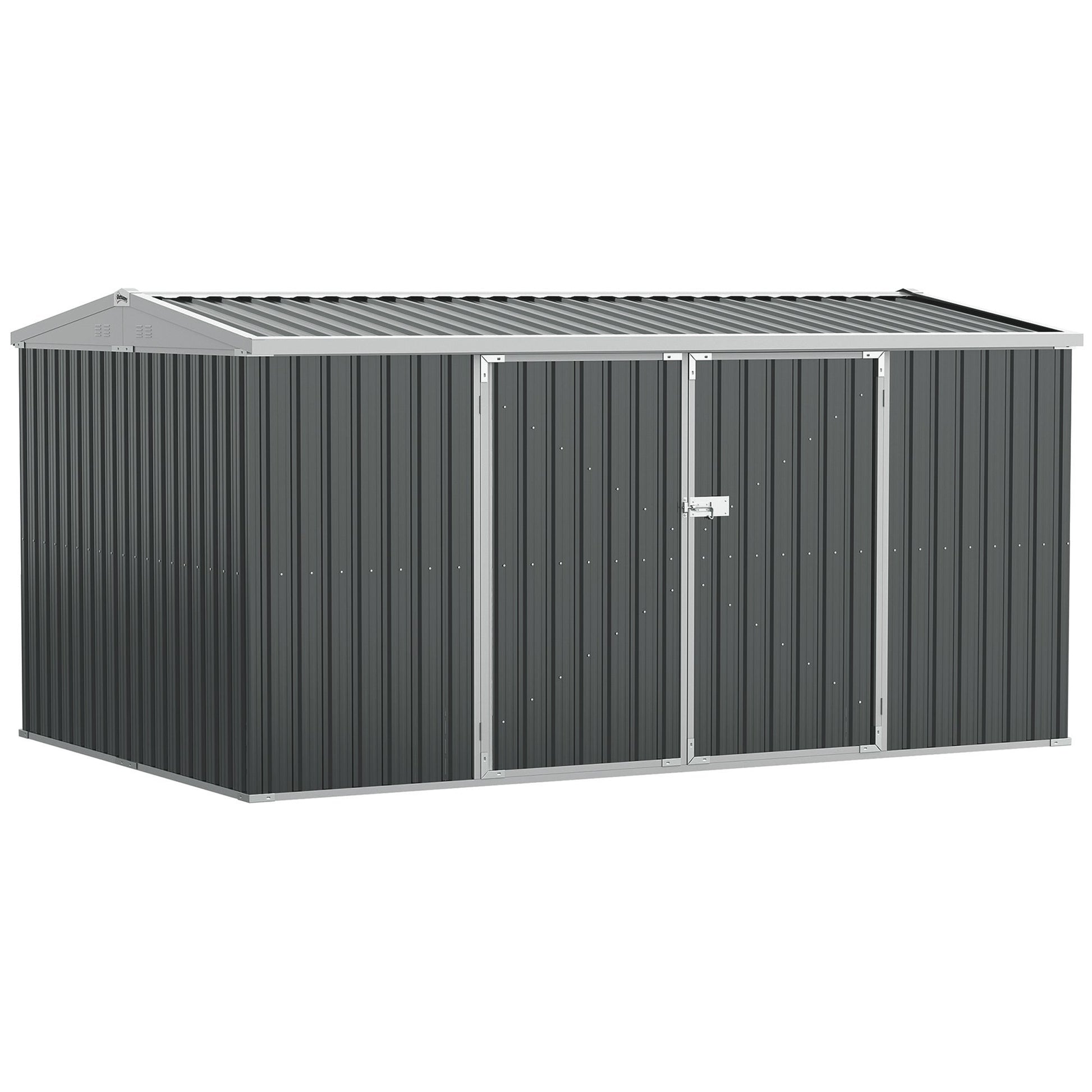 14' x 8' Outdoor Storage Shed, Galvanized Steel Garden Shed with Lockable Doors, Air Vents and Gloves, Waterproof Tool Shed for Backyard, Patio and Lawn, Grey
