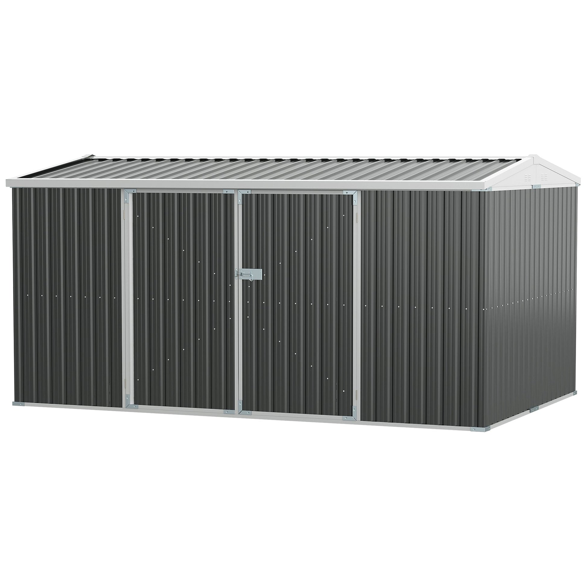 14' x 8' Outdoor Storage Shed, Galvanized Steel Garden Shed with Lockable Doors, Air Vents and Gloves, Waterproof Tool Shed for Backyard, Patio and Lawn, Grey