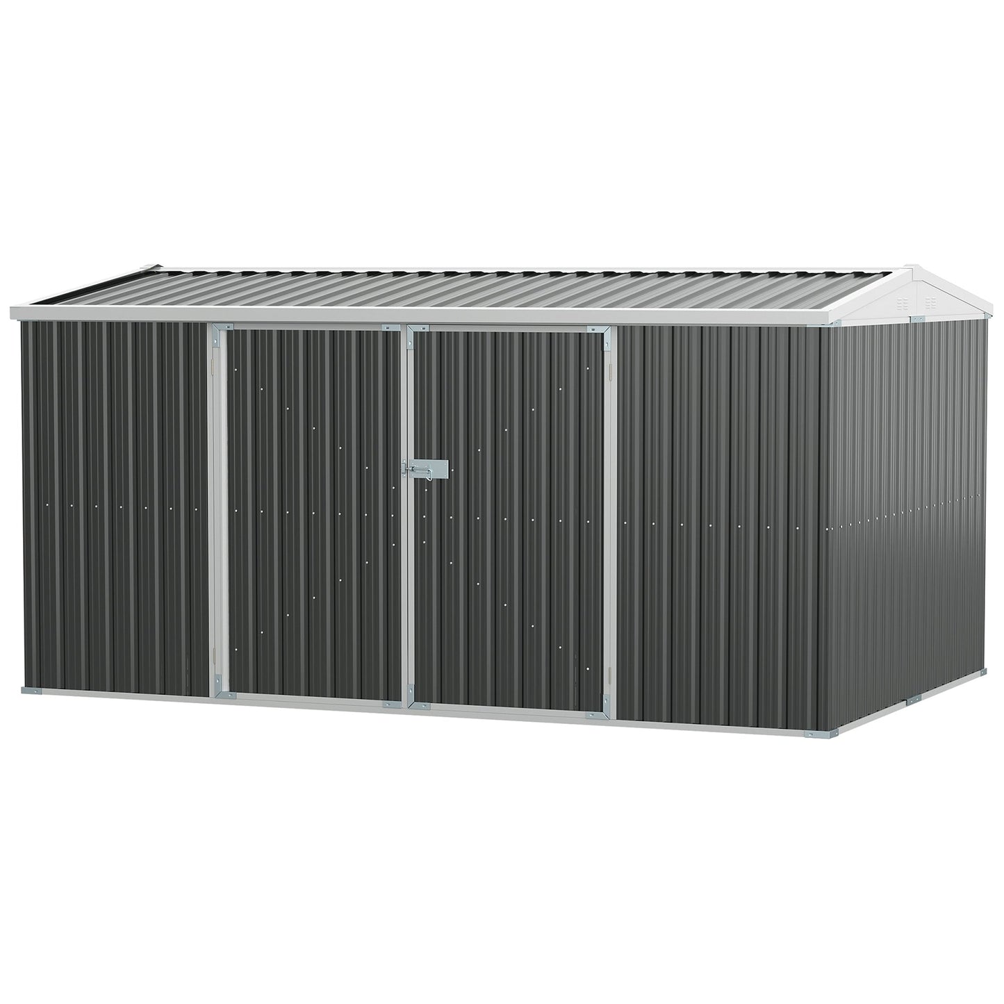 14' x 8' Outdoor Storage Shed, Galvanized Steel Garden Shed with Lockable Doors, Air Vents and Gloves, Waterproof Tool Shed for Backyard, Patio and Lawn, Grey
