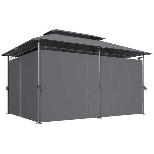  10' x 13' Patio Gazebo, Double Roof Outdoor Gazebo Canopy Shelter with Curtains, Solid Metal Frame for Garden, Lawn, Backyard and Deck, Grey