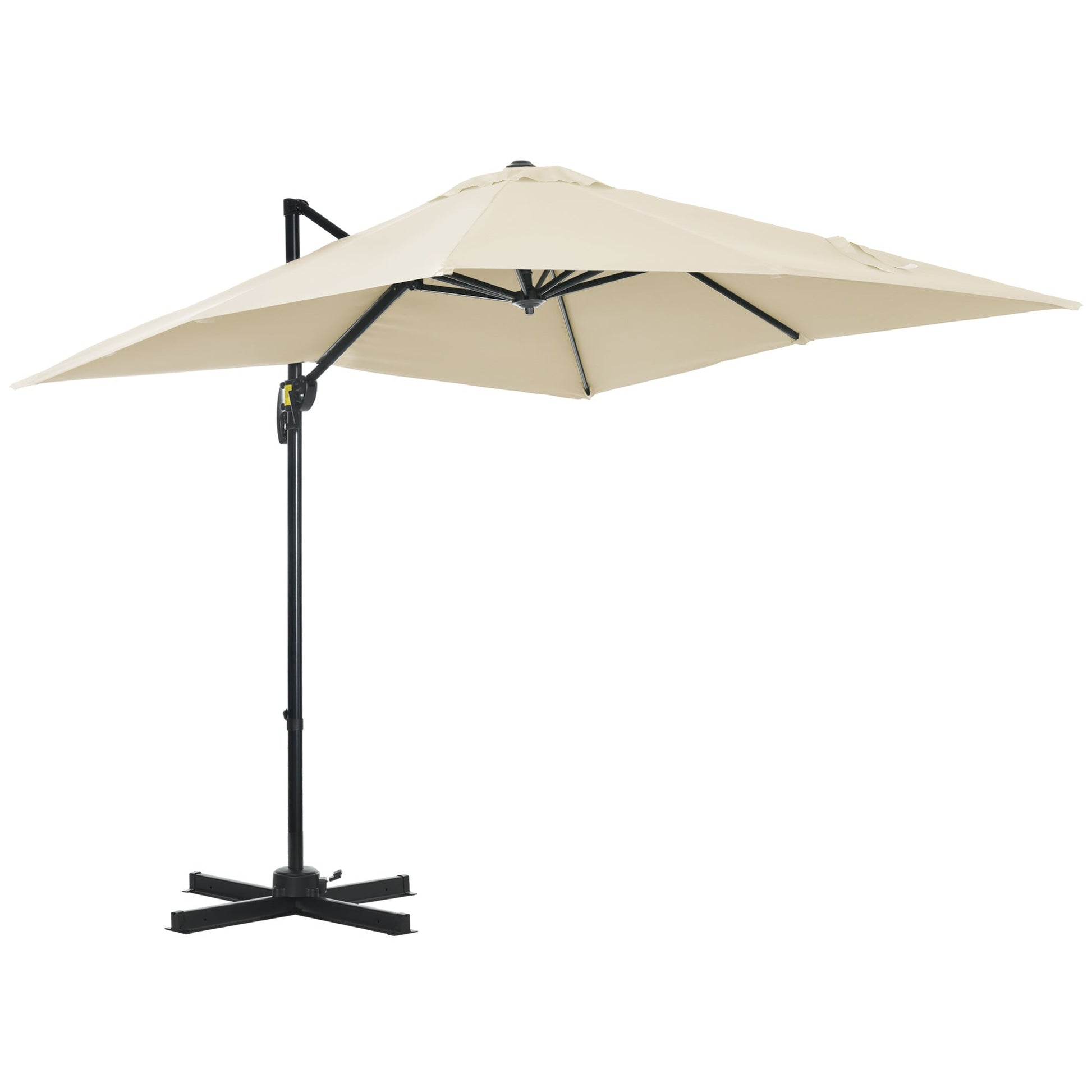 8' x 8' Square Patio Hanging Offset Umbrella with 360° Rotation, Aluminum Outdoor Cantilever Parasol with Crank & Tilt, Sun Canopy Shelter with Cross Base, White