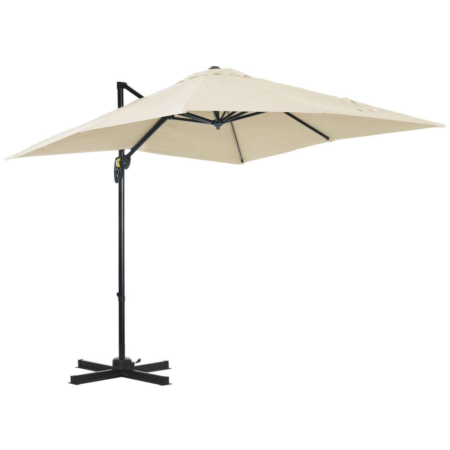 8' x 8' Square Patio Hanging Offset Umbrella with 360° Rotation, Aluminum Outdoor Cantilever Parasol with Crank & Tilt, Sun Canopy Shelter with Cross Base, White