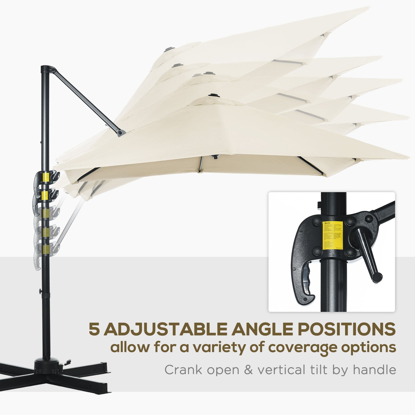 8' x 8' Square Patio Hanging Offset Umbrella with 360° Rotation, Aluminum Outdoor Cantilever Parasol with Crank & Tilt, Sun Canopy Shelter with Cross Base, White