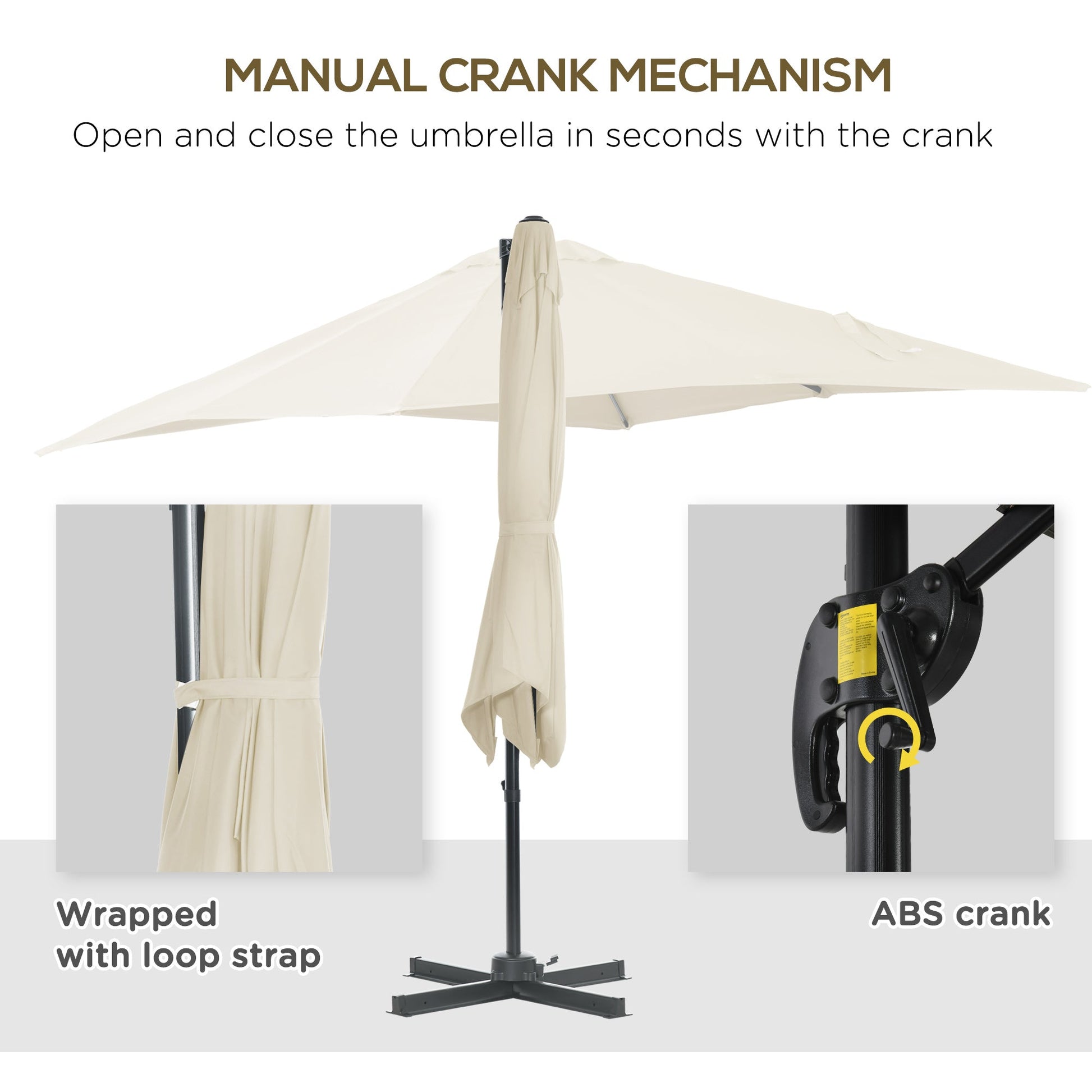 8' x 8' Square Patio Hanging Offset Umbrella with 360° Rotation, Aluminum Outdoor Cantilever Parasol with Crank & Tilt, Sun Canopy Shelter with Cross Base, White