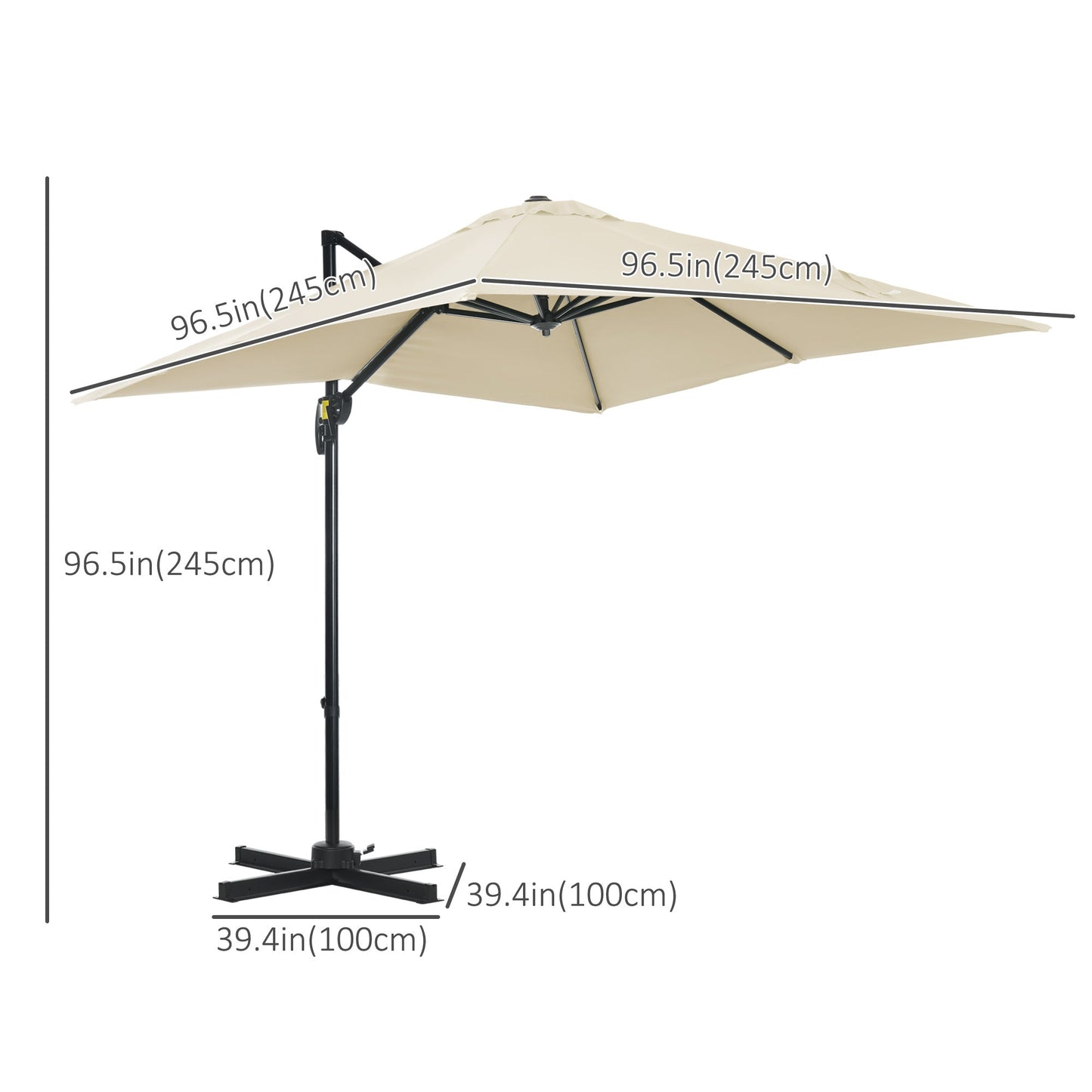 8' x 8' Square Patio Hanging Offset Umbrella with 360° Rotation, Aluminum Outdoor Cantilever Parasol with Crank & Tilt, Sun Canopy Shelter with Cross Base, White