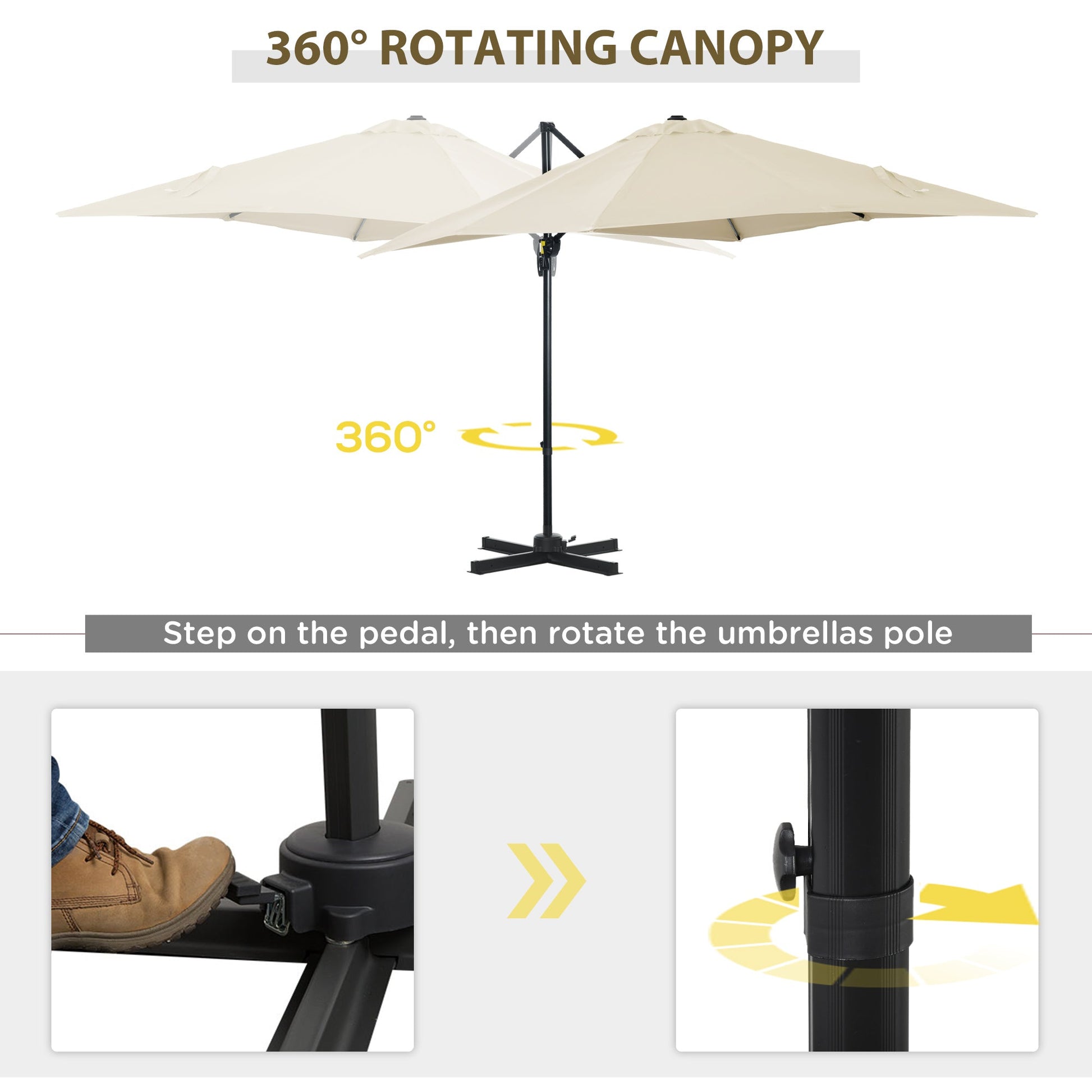 8' x 8' Square Patio Hanging Offset Umbrella with 360° Rotation, Aluminum Outdoor Cantilever Parasol with Crank & Tilt, Sun Canopy Shelter with Cross Base, White