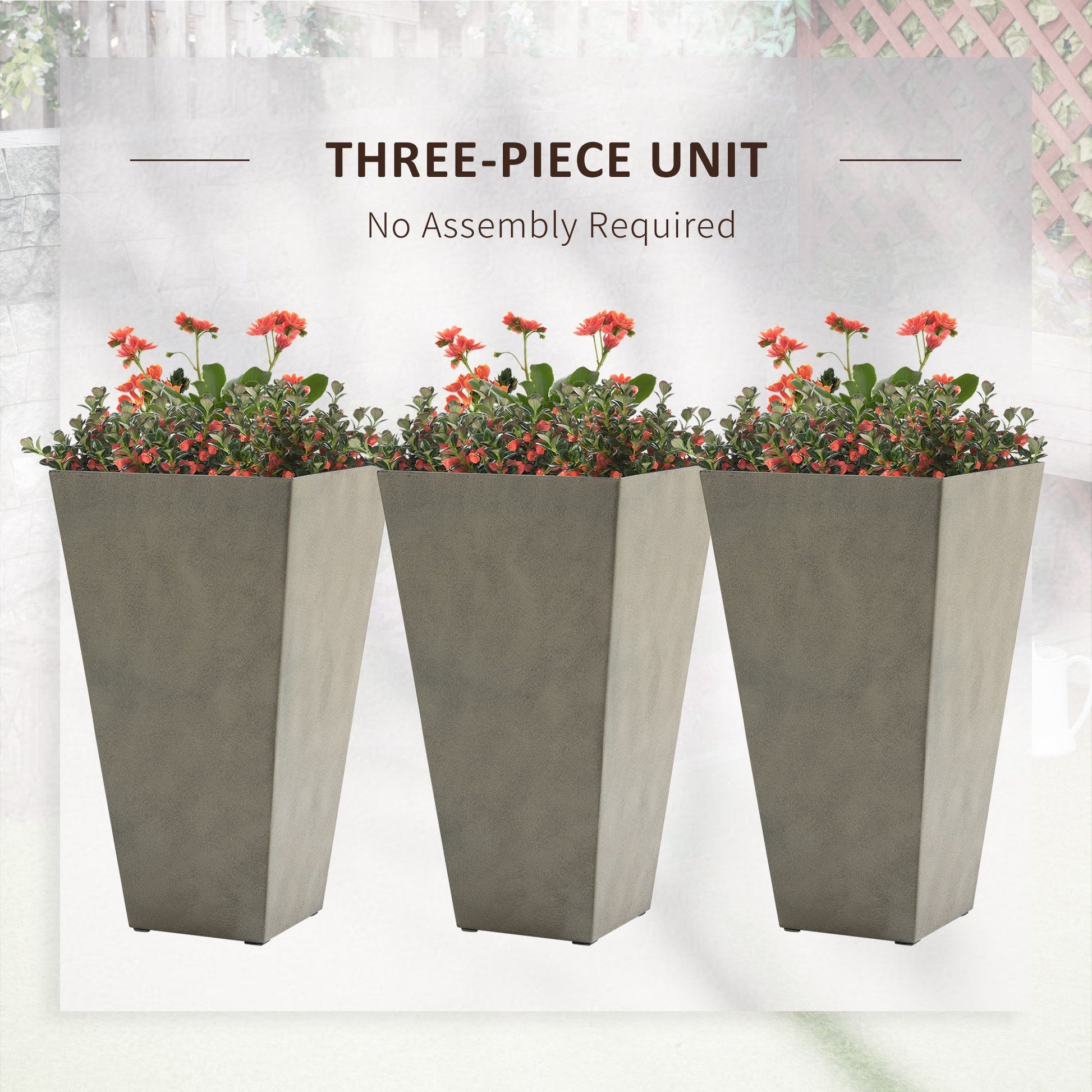 28" Tall Planters for Outdoor Plants with Drainage Hole, Set of 3 Taper Indoor Outdoor Planters, Large Plastic Garden Flower Pots for Porch, Patio, Yard, Mixed Grey