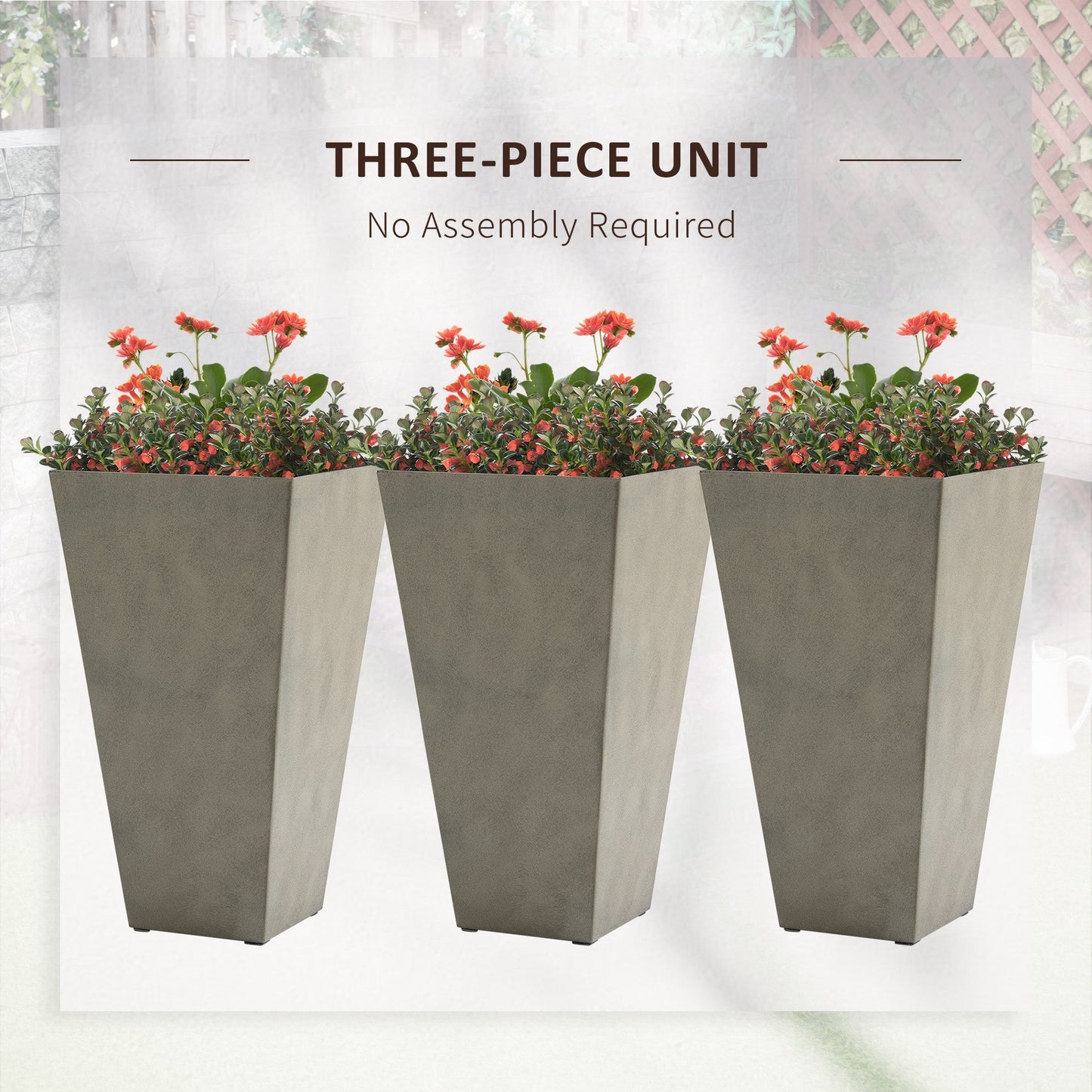 28" Tall Planters for Outdoor Plants with Drainage Hole, Set of 3 Taper Indoor Outdoor Planters, Large Plastic Garden Flower Pots for Porch, Patio, Yard, Mixed Grey