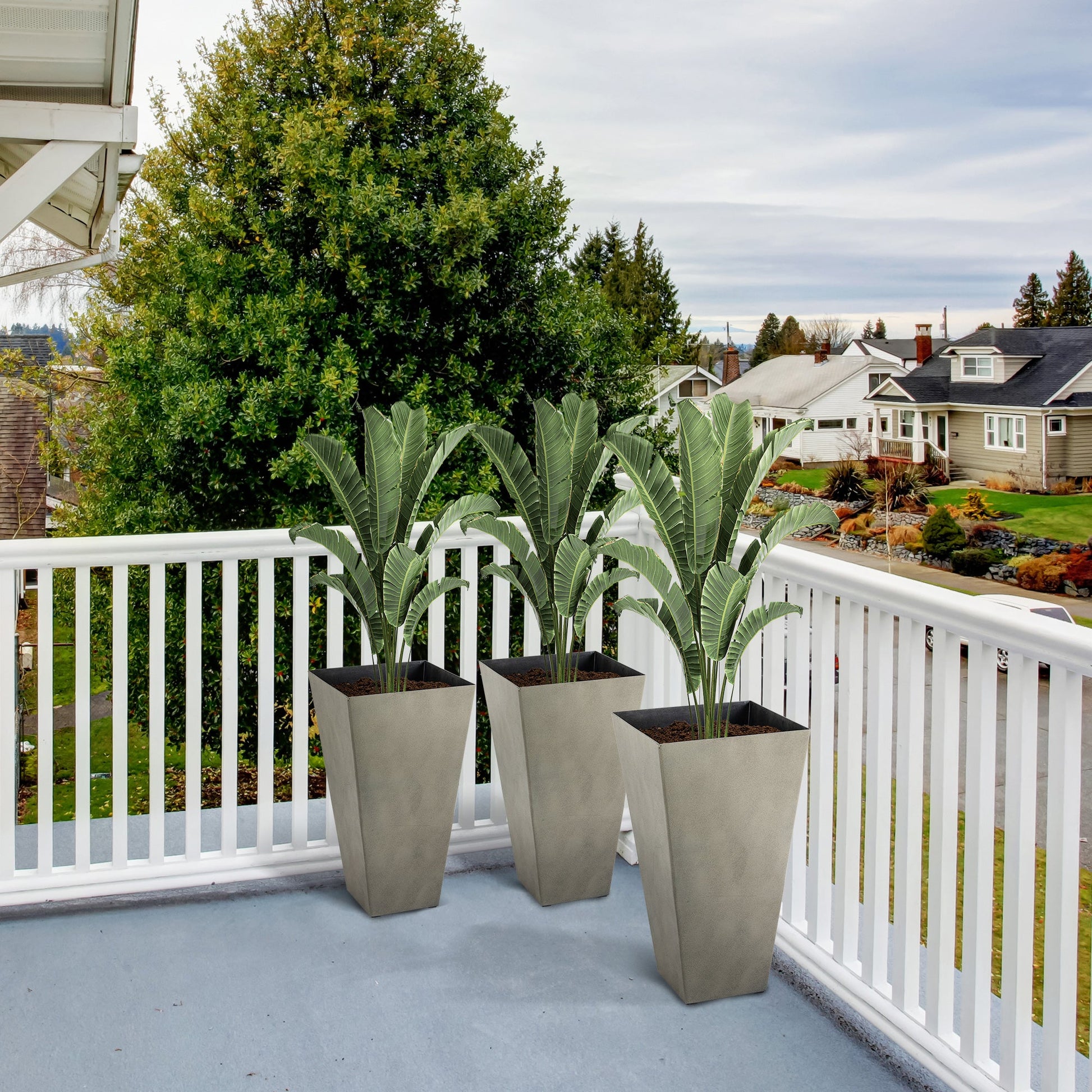 28" Tall Planters for Outdoor Plants with Drainage Hole, Set of 3 Taper Indoor Outdoor Planters, Large Plastic Garden Flower Pots for Porch, Patio, Yard, Mixed Grey
