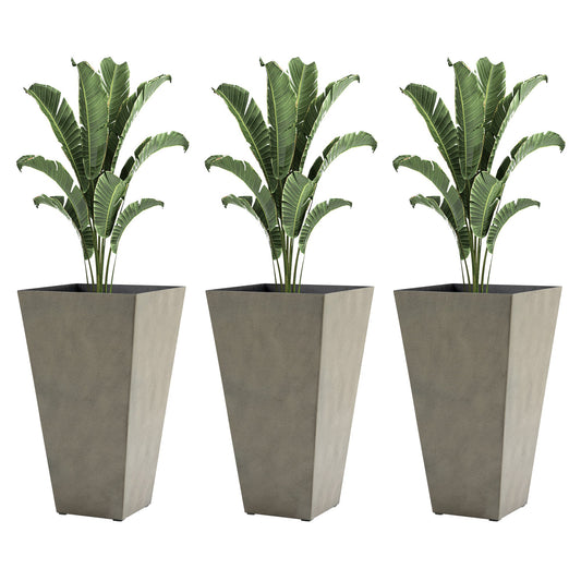 28" Tall Planters for Outdoor Plants with Drainage Hole, Set of 3 Taper Indoor Outdoor Planters, Large Plastic Garden Flower Pots for Porch, Patio, Yard, Mixed Grey