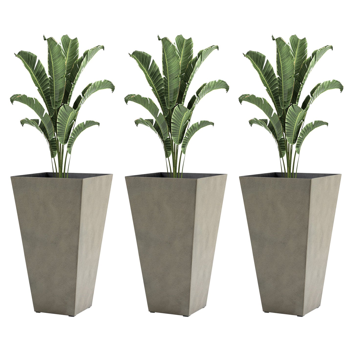 28" Tall Planters for Outdoor Plants with Drainage Hole, Set of 3 Taper Indoor Outdoor Planters, Large Plastic Garden Flower Pots for Porch, Patio, Yard, Mixed Grey