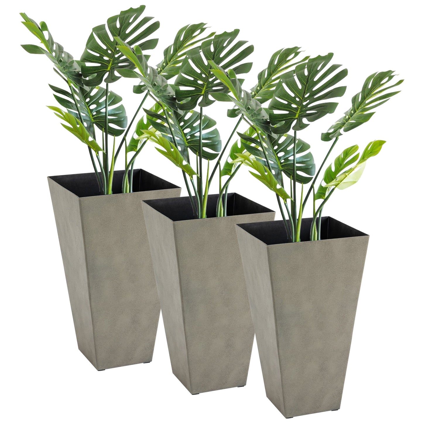 28" Tall Planters for Outdoor Plants with Drainage Hole, Set of 3 Taper Indoor Outdoor Planters, Large Plastic Garden Flower Pots for Porch, Patio, Yard, Mixed Grey