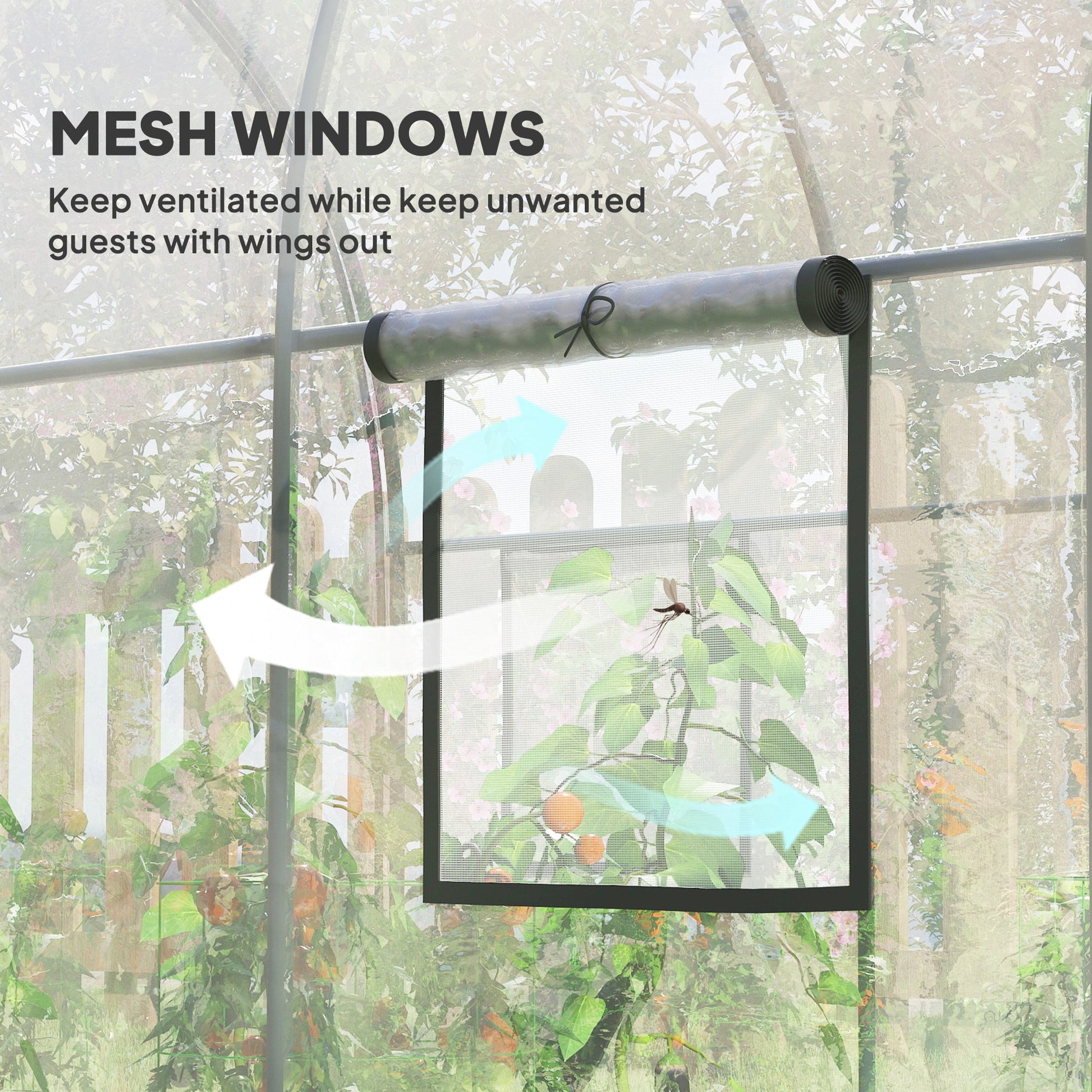3 x 2 x 2 m Polytunnel Greenhouse with Roll-up Door and Mesh Window, Walk-in Grow House Tent with Plastic Cover and Steel Frame, Clear
