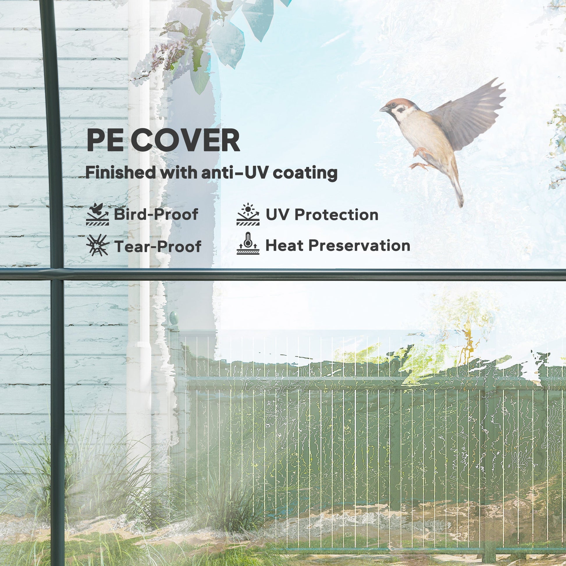 3 x 2 x 2 m Polytunnel Greenhouse with Roll-up Door and Mesh Window, Walk-in Grow House Tent with Plastic Cover and Steel Frame, Clear