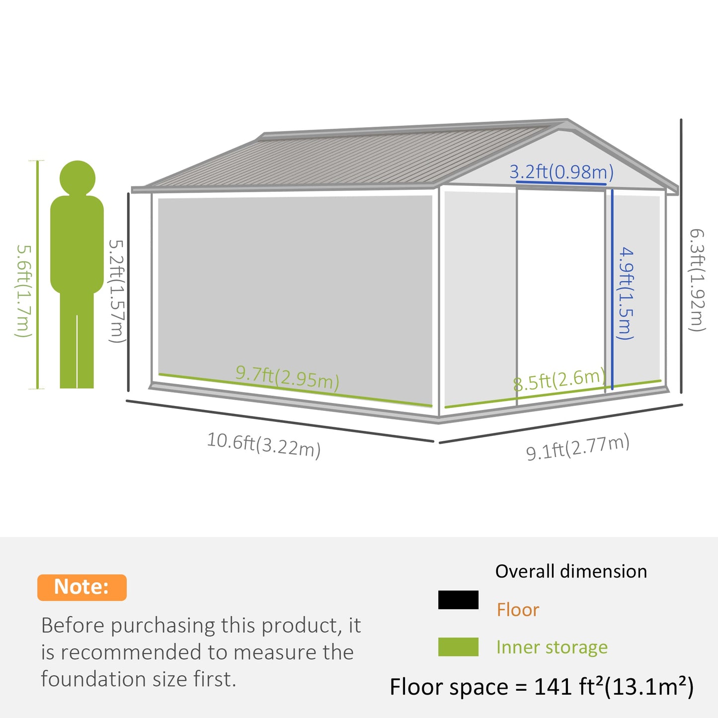 9' x 11' Garden Storage Shed with Foundation Kit, Metal Tool Storage House with Double Doors for Outdoor Patio Yard, Brown