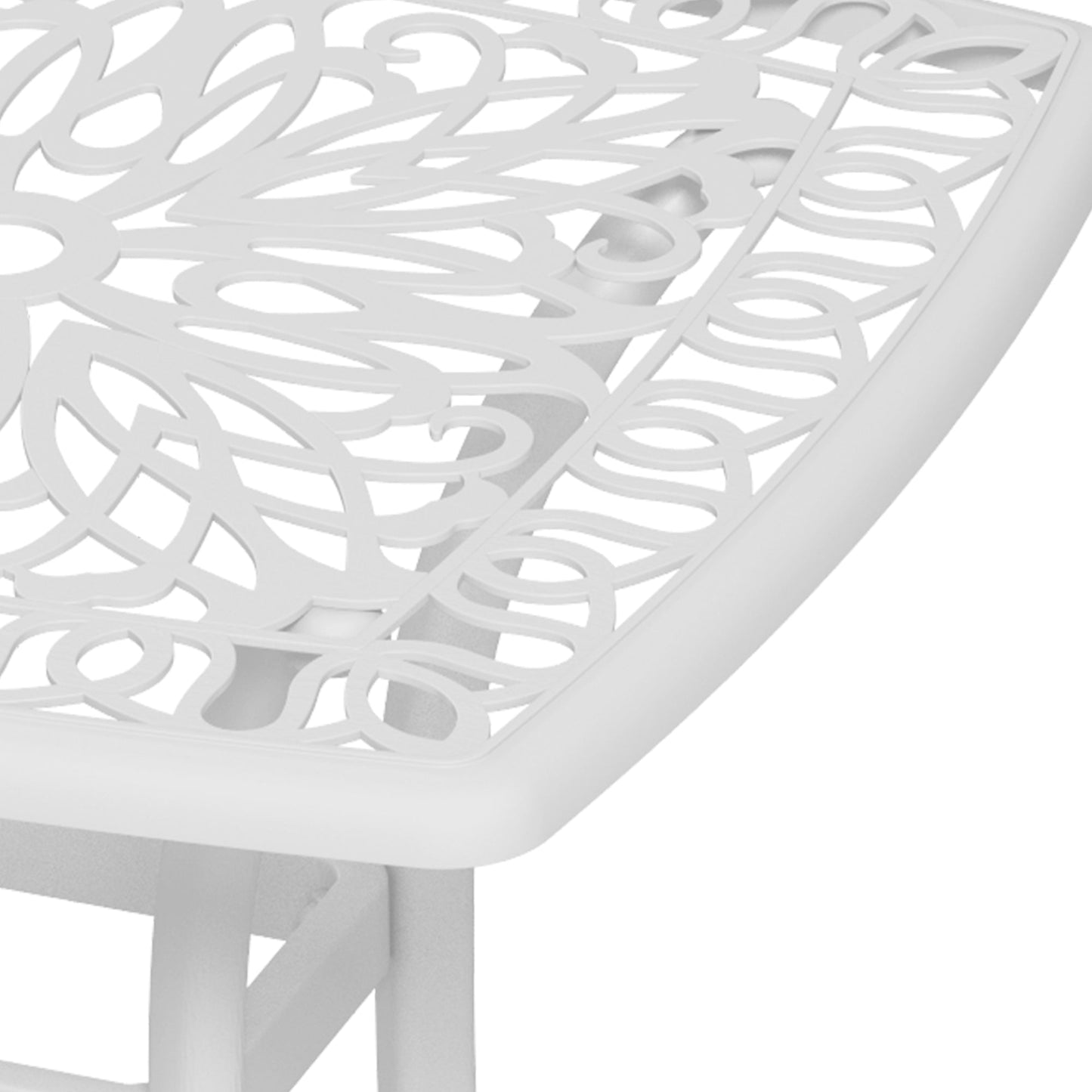 Cast Aluminum Outdoor Side Table, 21" Square Patio End Table with Umbrella Hole, Bistro Table for Garden, Balcony, Poolside, White