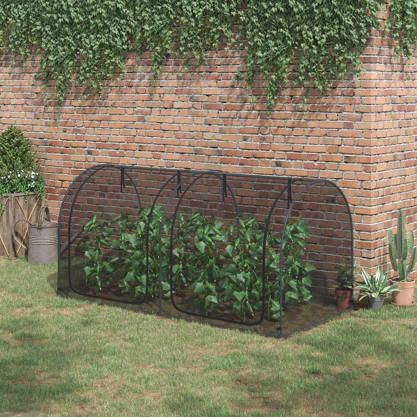 8' x 4' Crop Cage, Plant Protection Tent, with Two Zippered Doors and 4 Ground Stakes, for Garden, Yard, Lawn, Black