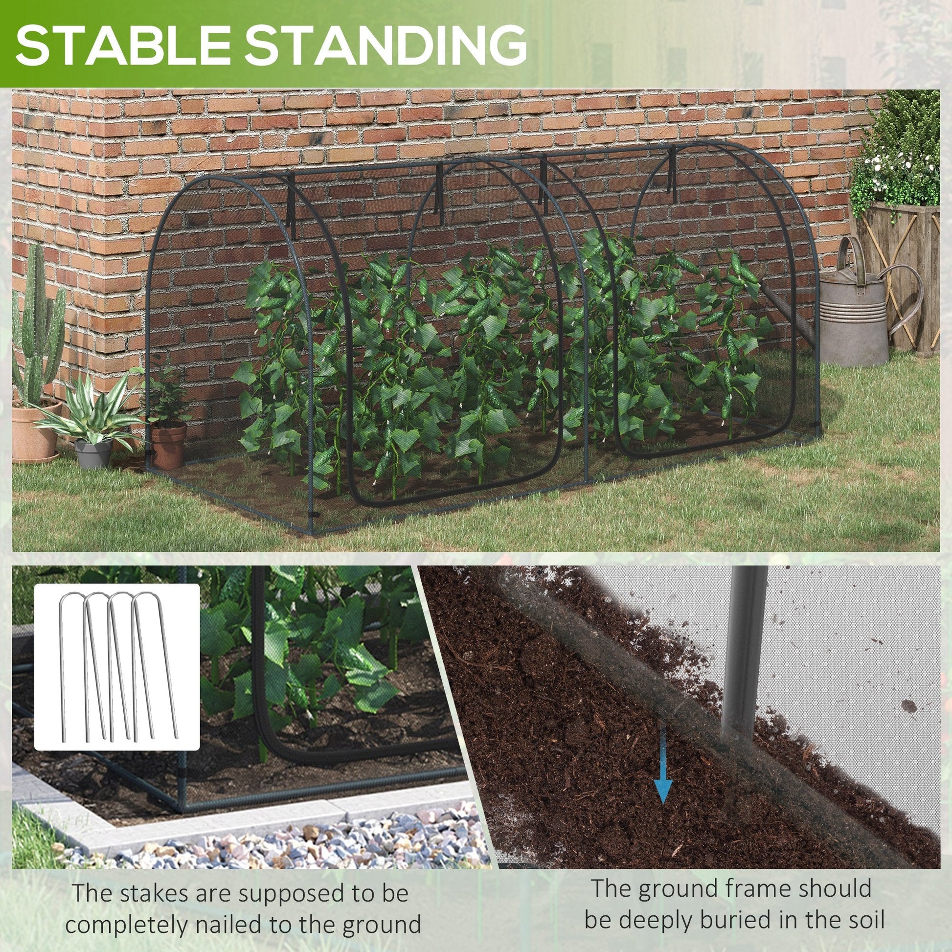 8' x 4' Crop Cage, Plant Protection Tent, with Two Zippered Doors and 4 Ground Stakes, for Garden, Yard, Lawn, Black