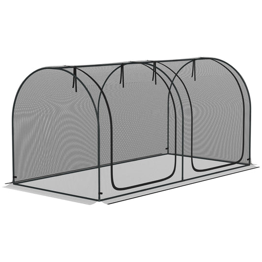8' x 4' Crop Cage, Plant Protection Tent, with Two Zippered Doors and 4 Ground Stakes, for Garden, Yard, Lawn, Black