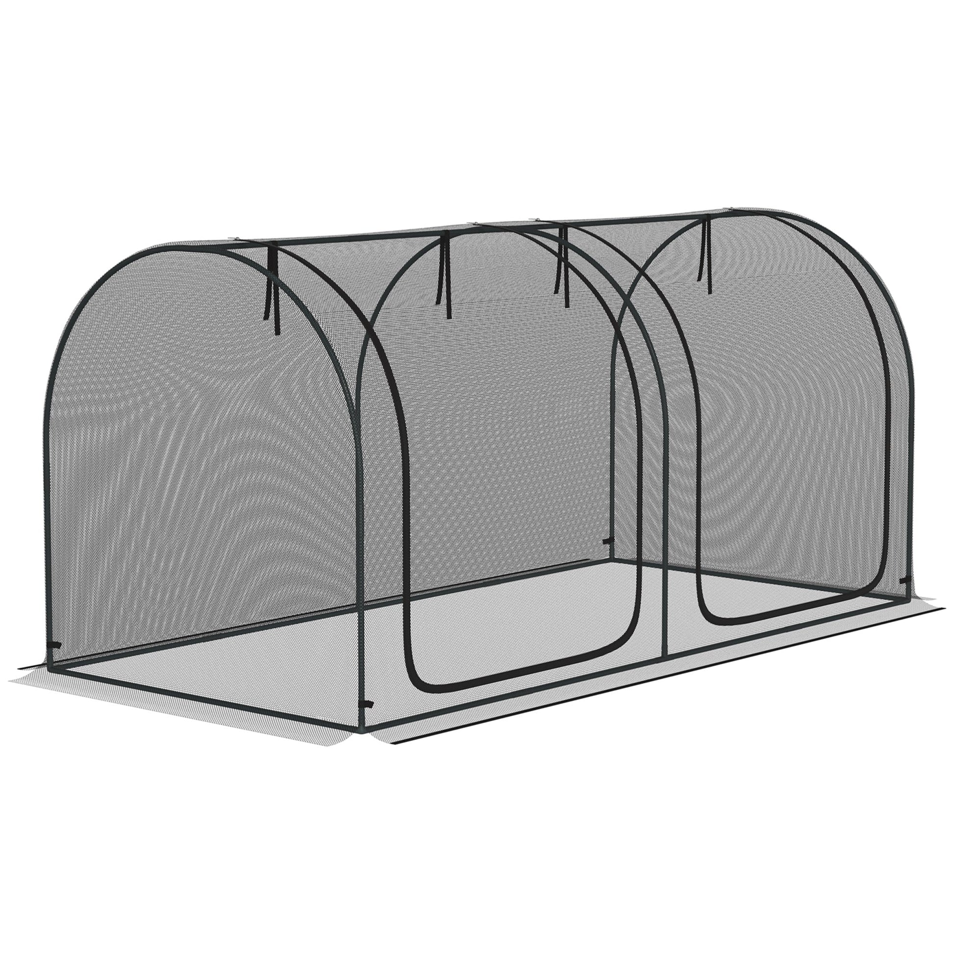 8' x 4' Crop Cage, Plant Protection Tent, with Two Zippered Doors and 4 Ground Stakes, for Garden, Yard, Lawn, Black