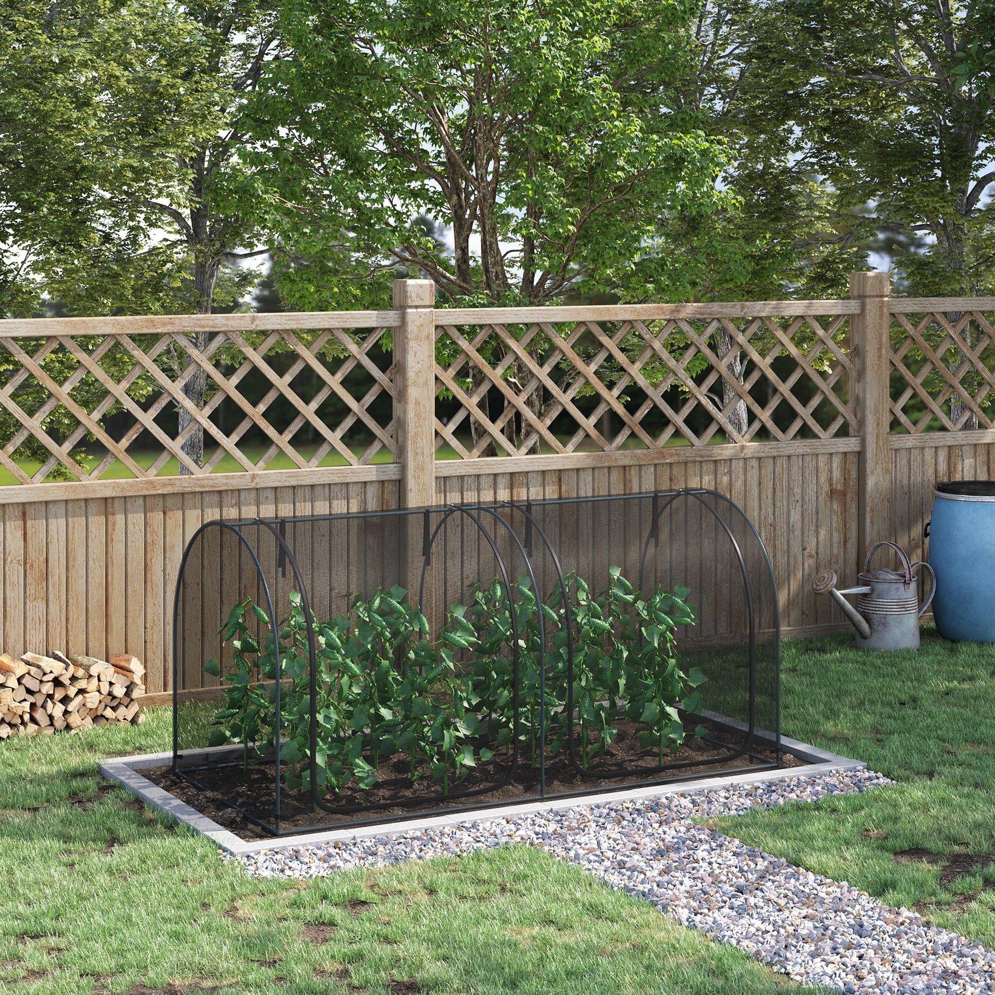 8' x 4' Crop Cage, Plant Protection Tent, with Two Zippered Doors and 4 Ground Stakes, for Garden, Yard, Lawn, Black