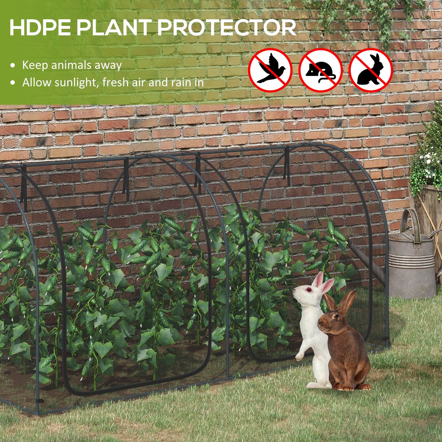 8' x 4' Crop Cage, Plant Protection Tent, with Two Zippered Doors and 4 Ground Stakes, for Garden, Yard, Lawn, Black