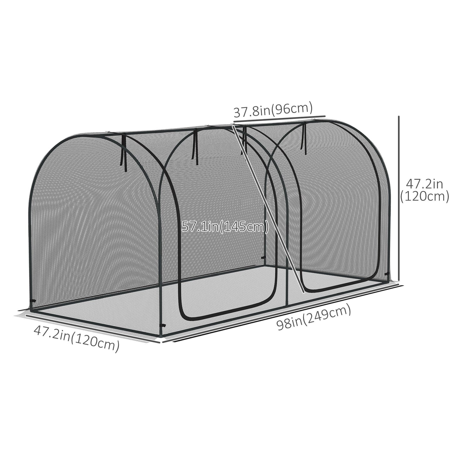 8' x 4' Crop Cage, Plant Protection Tent, with Two Zippered Doors and 4 Ground Stakes, for Garden, Yard, Lawn, Black