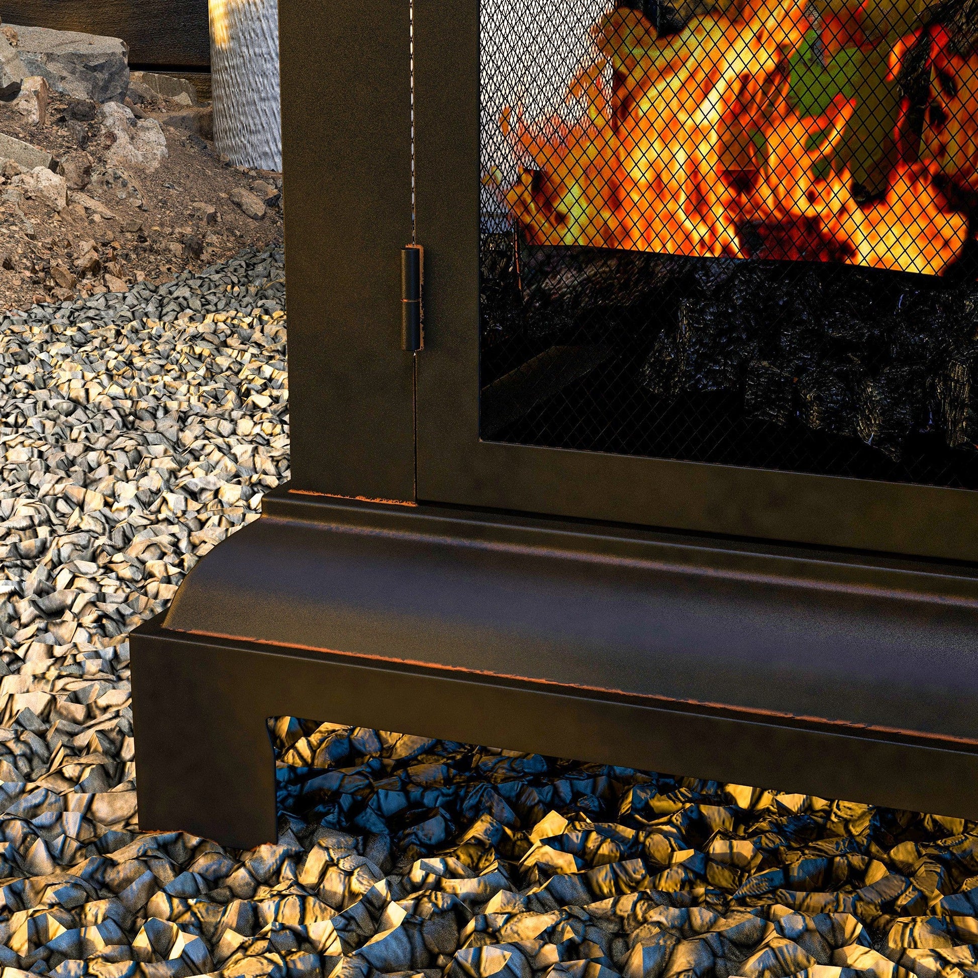 26" Fire Pit with Chimney Style, Outdoor Wood Burning Firepit with Spark Guard and Poker, Steel, Black