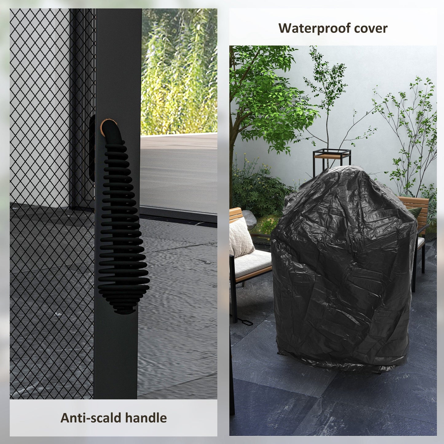 26" Fire Pit with Chimney Style, Outdoor Wood Burning Firepit with Spark Guard and Poker, Steel, Black