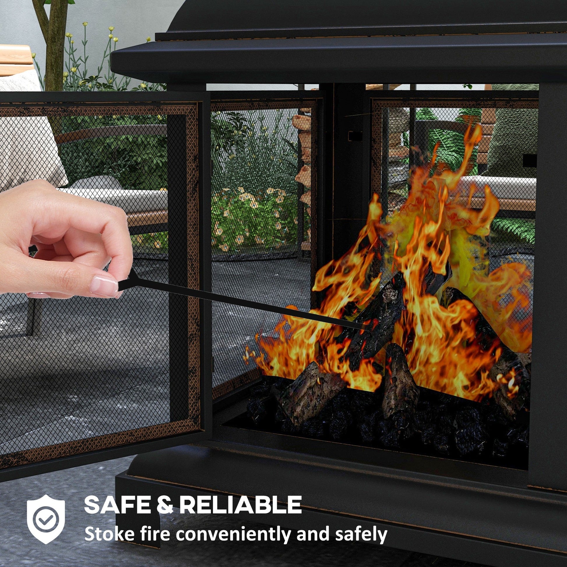 26" Fire Pit with Chimney Style, Outdoor Wood Burning Firepit with Spark Guard and Poker, Steel, Black