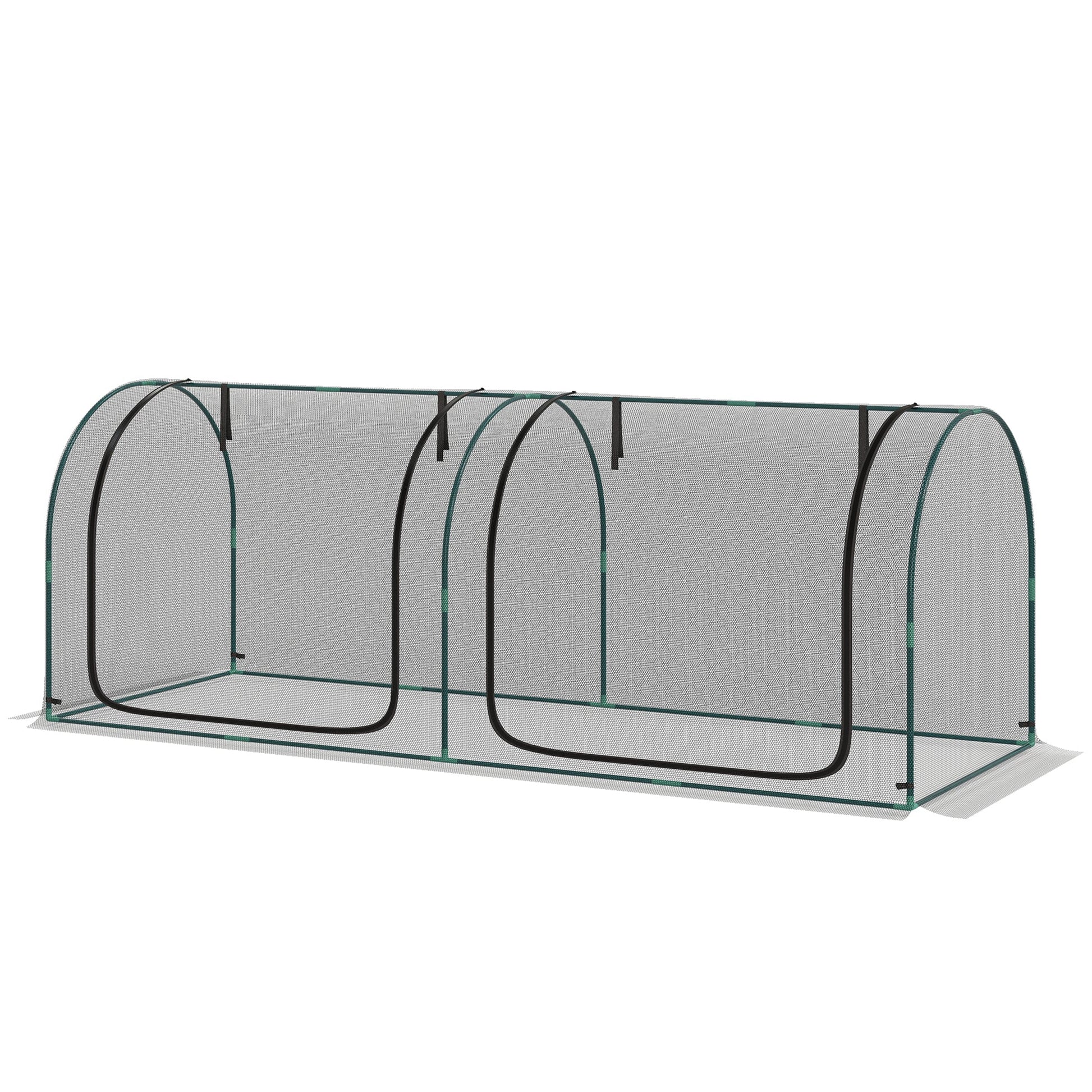 8' x 3' Crop Cage, Plant Protection Tent, with Two Zippered Doors and 4 Ground Stakes, for Garden, Yard, Lawn, Black