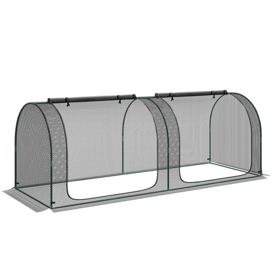 8' x 3' Crop Cage, Plant Protection Tent, with Two Zippered Doors and 4 Ground Stakes, for Garden, Yard, Lawn, Black
