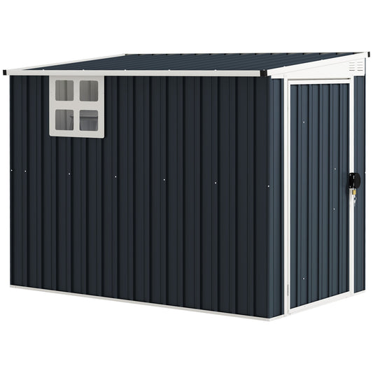 4' x 8' Outdoor Storage Shed, Metal Garden Shed with Window, 2 Vents and Lockable Door, for Backyard, Garden, Lawn, Dark Grey