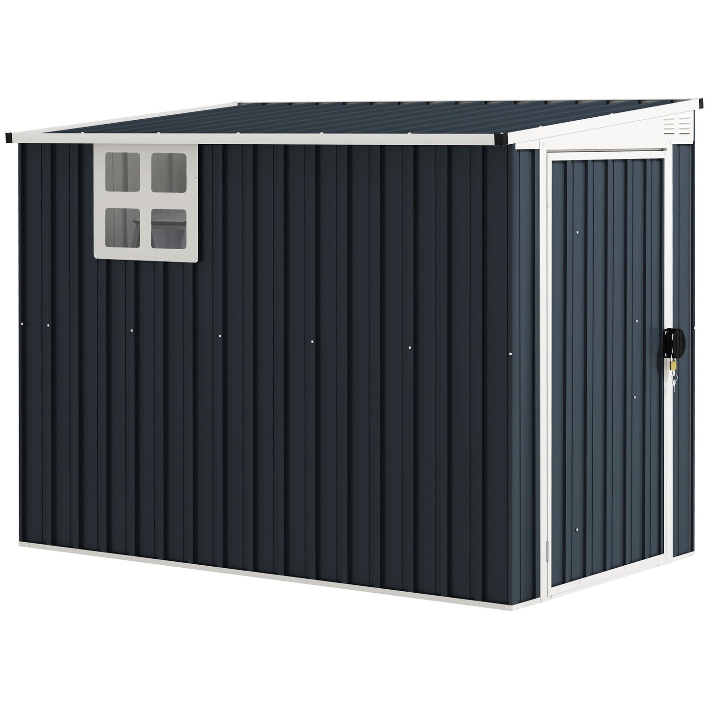 4' x 8' Outdoor Storage Shed, Metal Garden Shed with Window, 2 Vents and Lockable Door, for Backyard, Garden, Lawn, Dark Grey