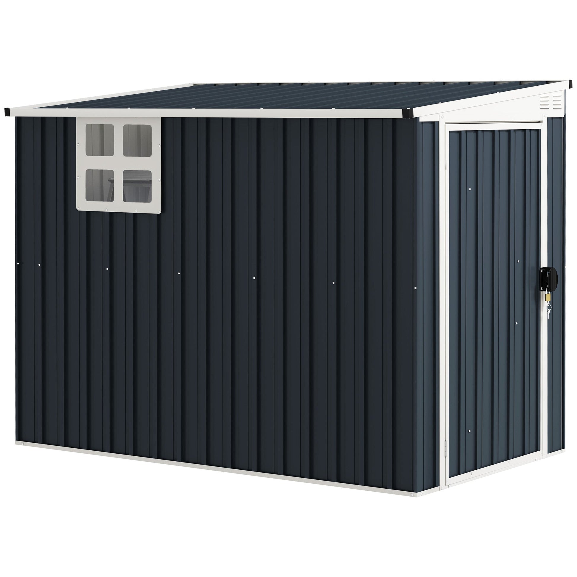4' x 8' Outdoor Storage Shed, Metal Garden Shed with Window, 2 Vents and Lockable Door, for Backyard, Garden, Lawn, Dark Grey