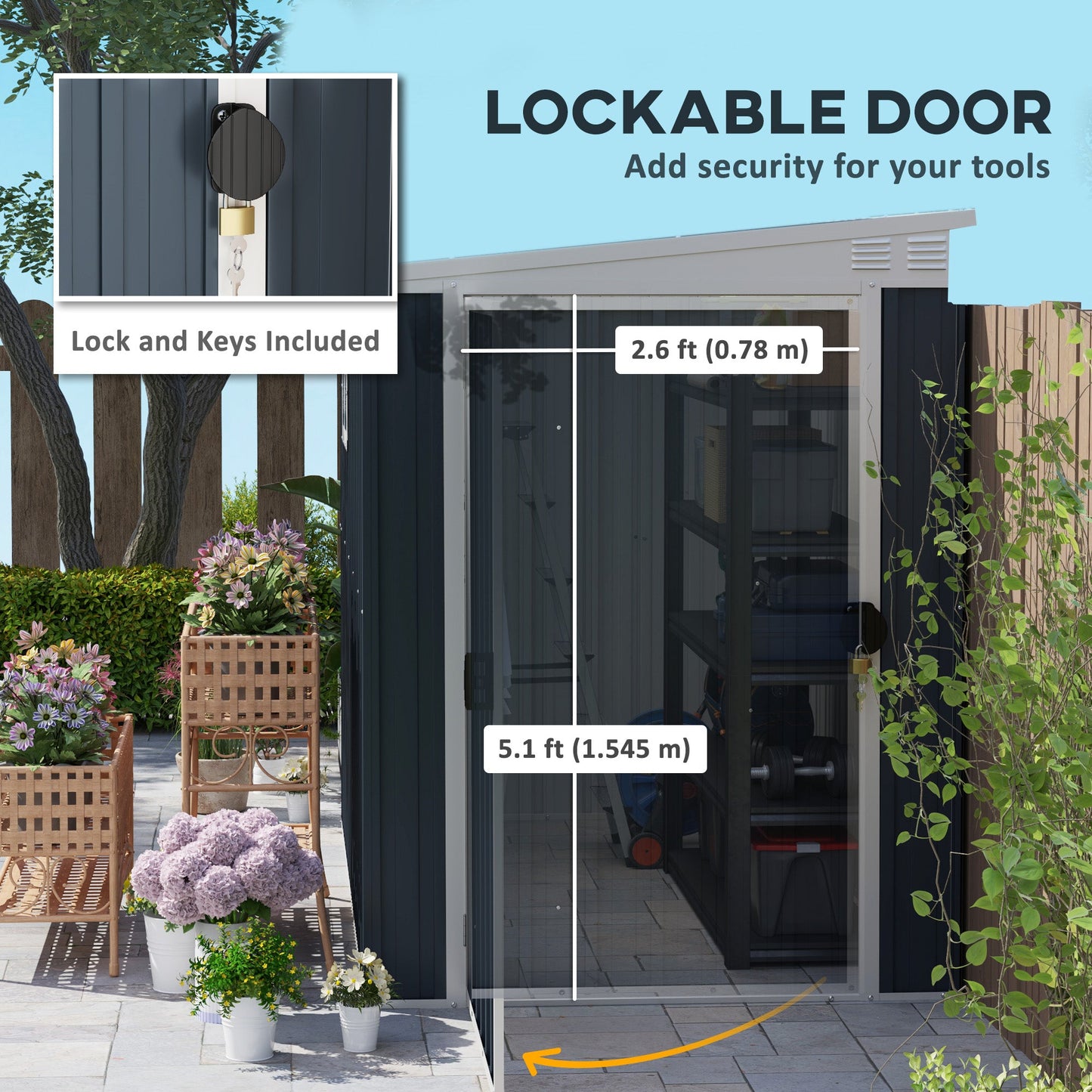 4' x 8' Outdoor Storage Shed, Metal Garden Shed with Window, 2 Vents and Lockable Door, for Backyard, Garden, Lawn, Dark Grey