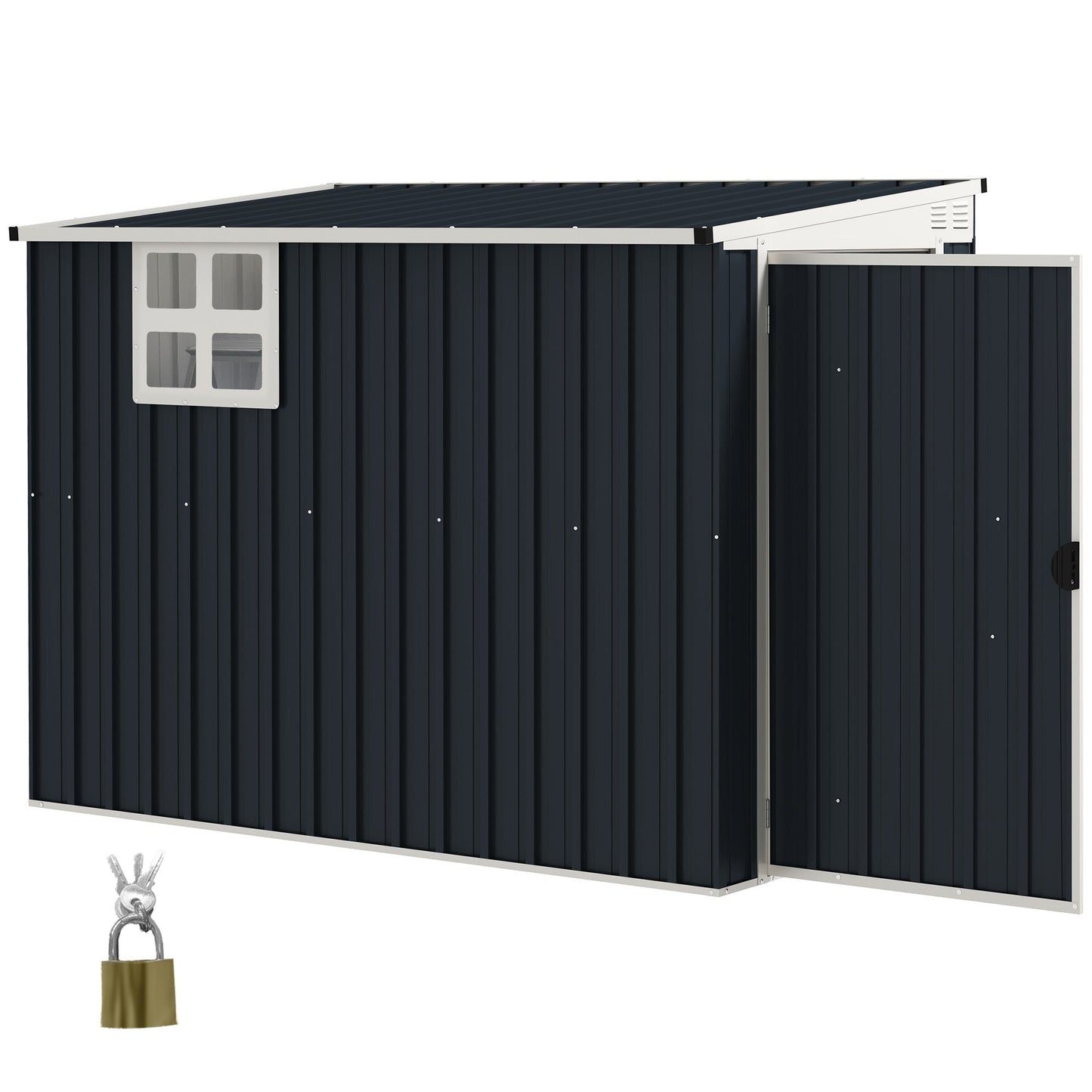 4' x 8' Outdoor Storage Shed, Metal Garden Shed with Window, 2 Vents and Lockable Door, for Backyard, Garden, Lawn, Dark Grey
