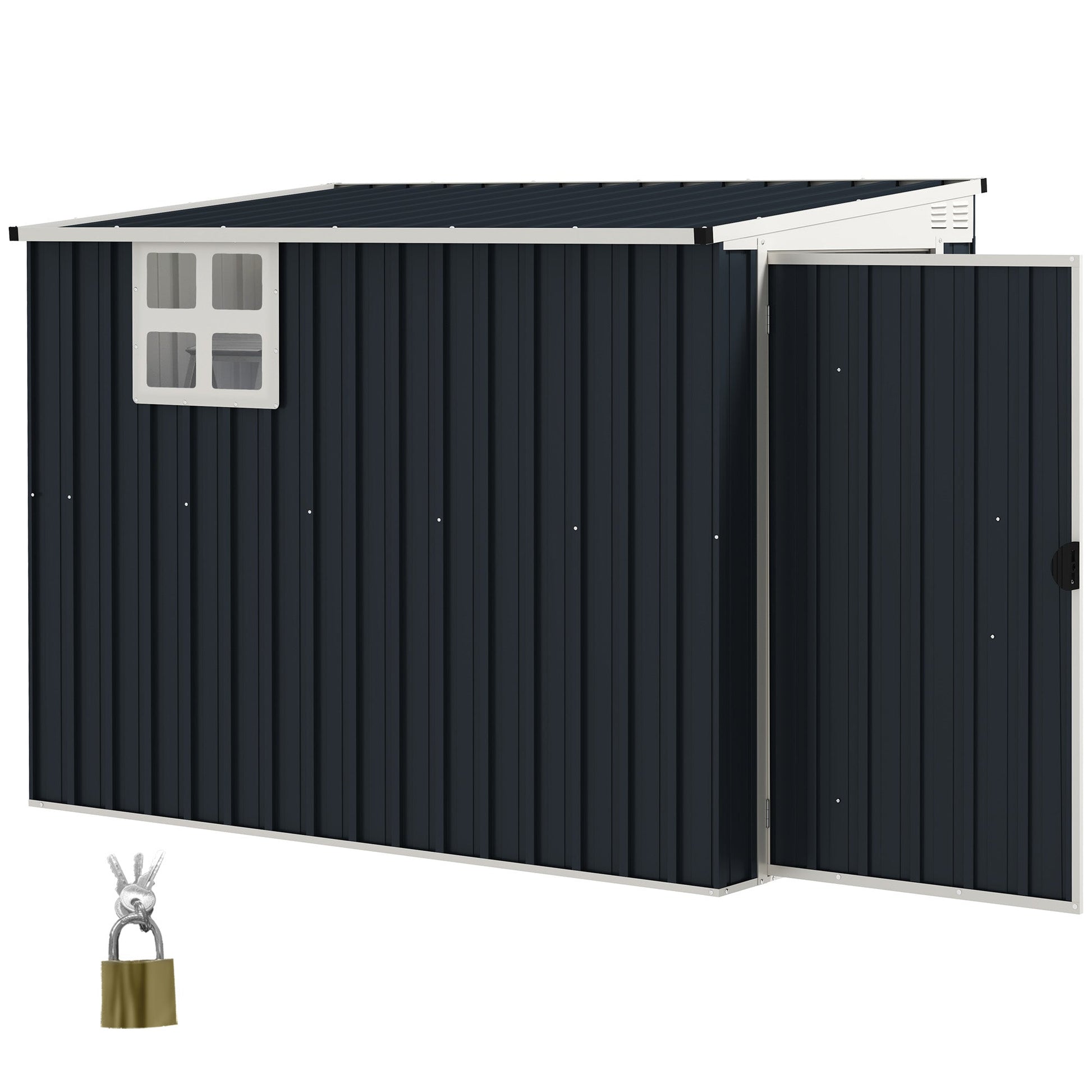 4' x 8' Outdoor Storage Shed, Metal Garden Shed with Window, 2 Vents and Lockable Door, for Backyard, Garden, Lawn, Dark Grey